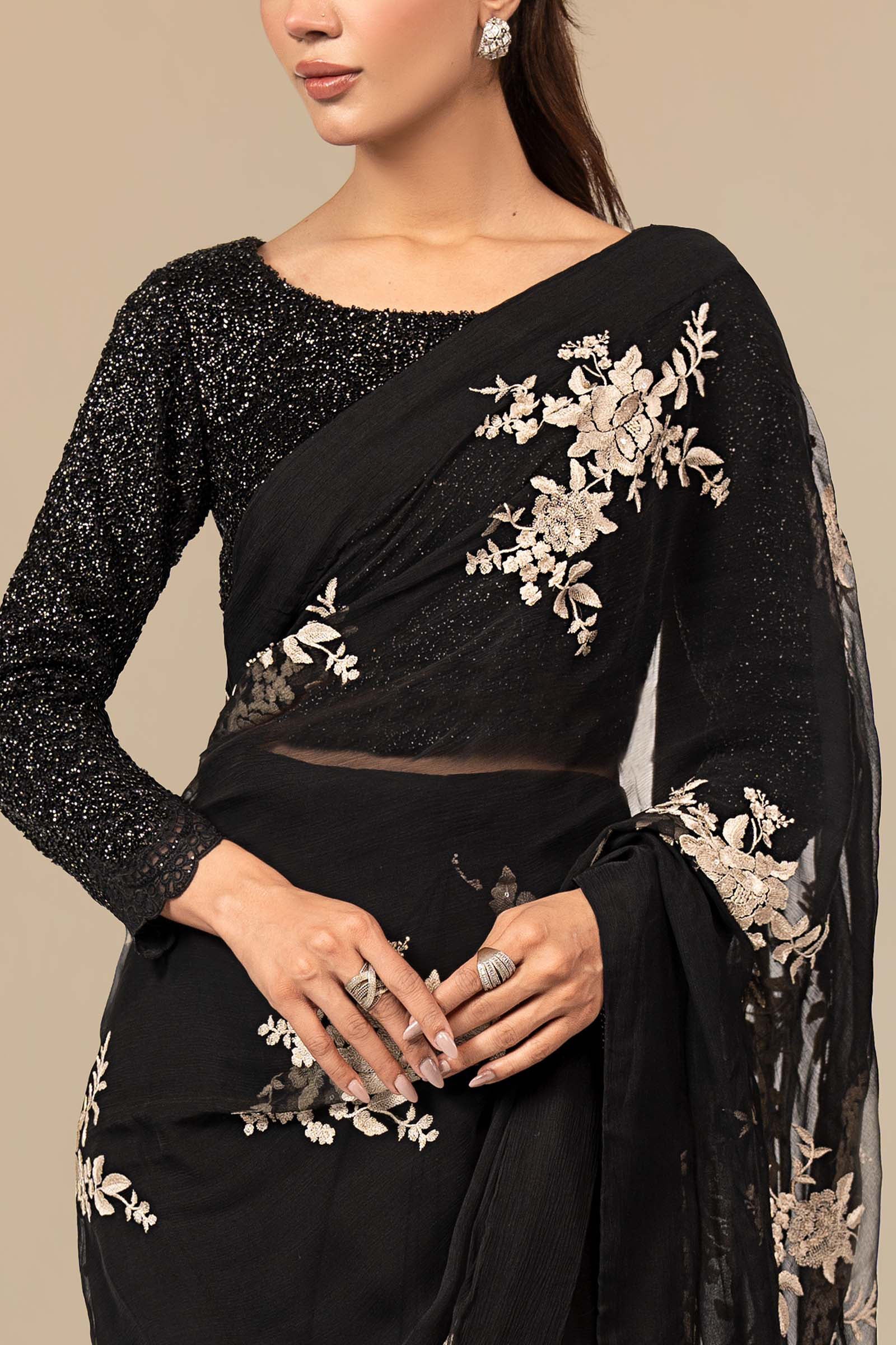 Embroidered Chiffon Saree - Image 5