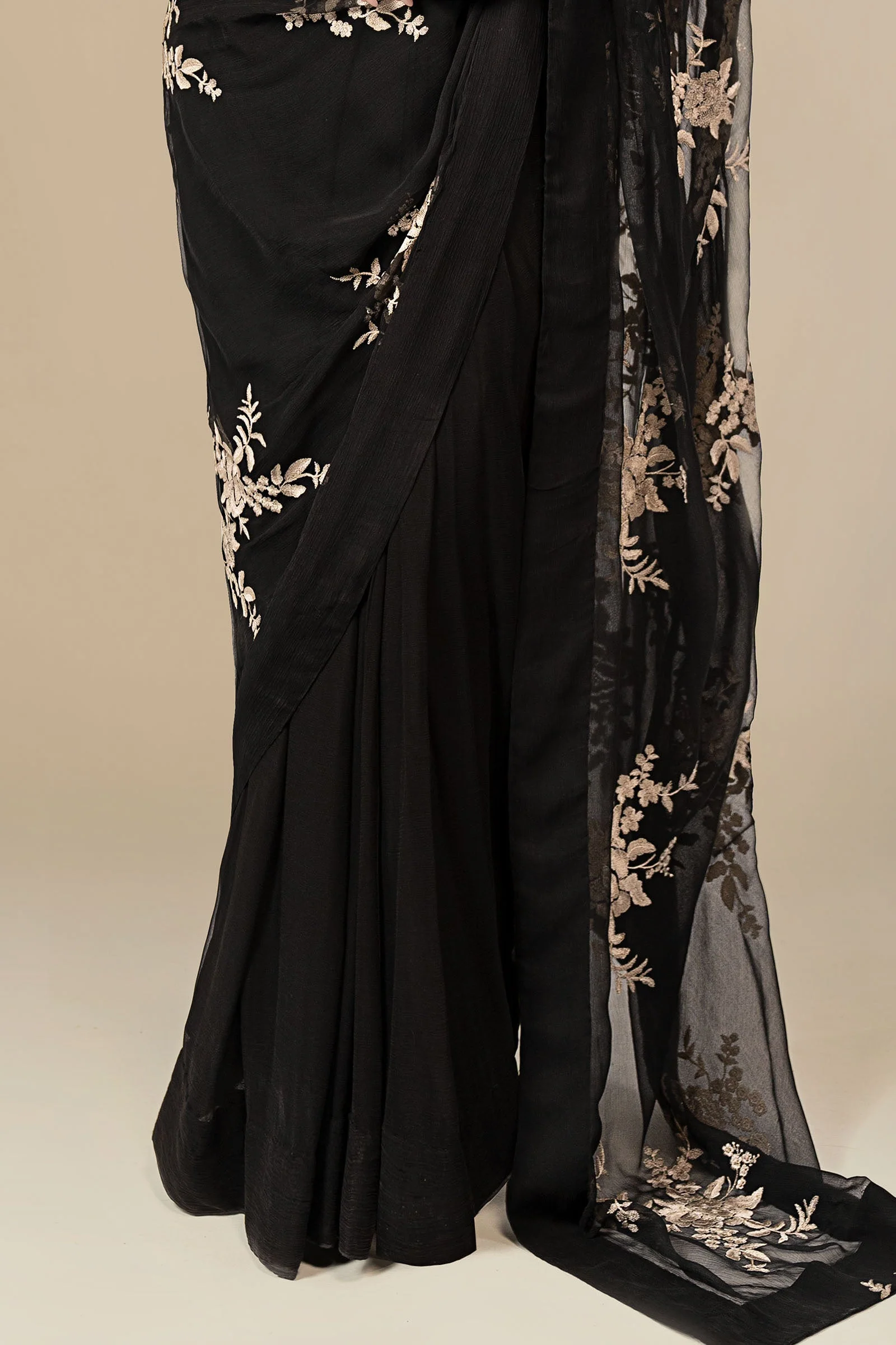 Embroidered Chiffon Saree - Image 6