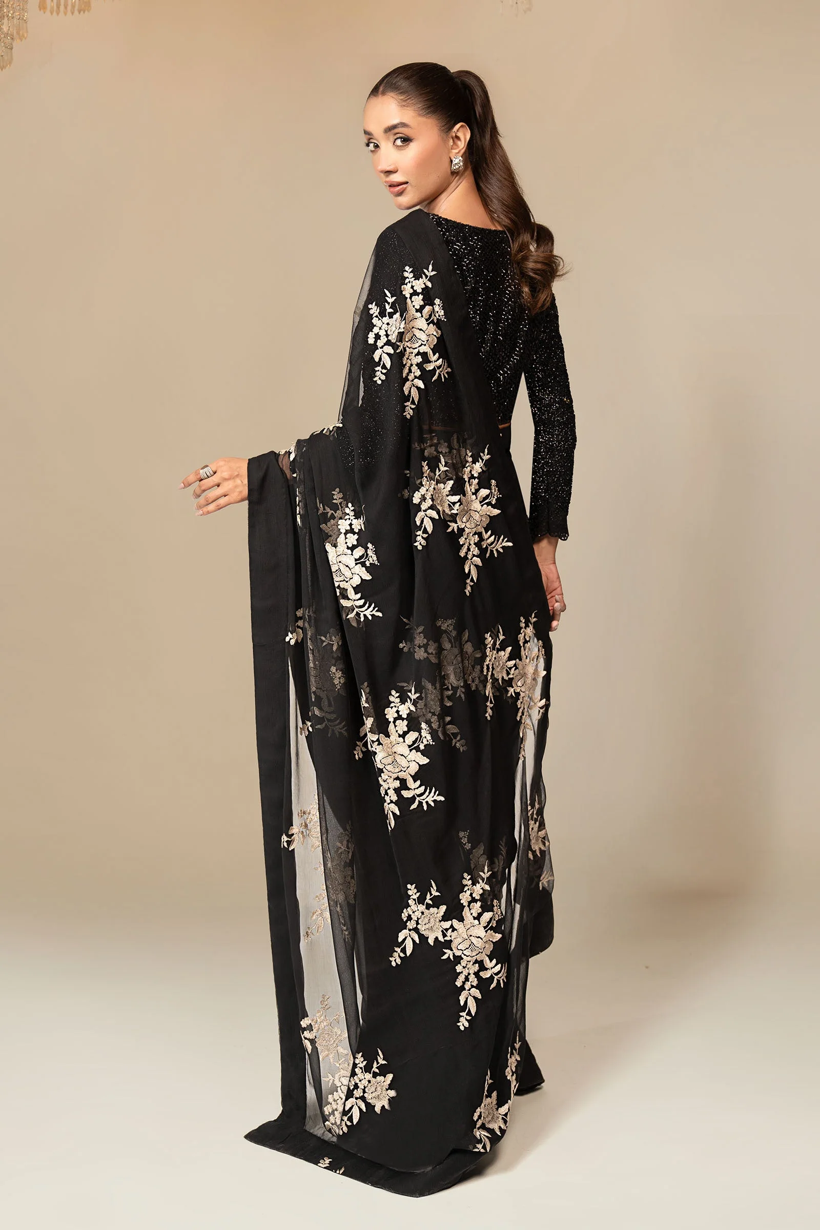 Embroidered Chiffon Saree - Image 7