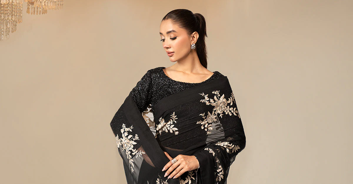 Embroidered Chiffon Saree - Image 8