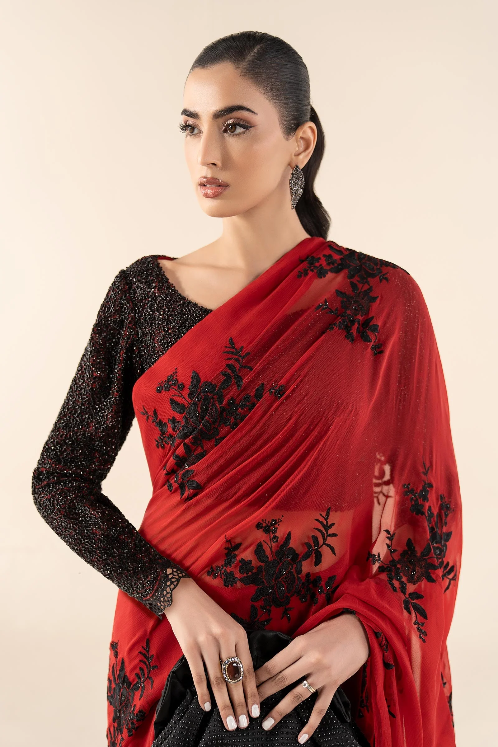 Embroidered Chiffon Saree - Image 2