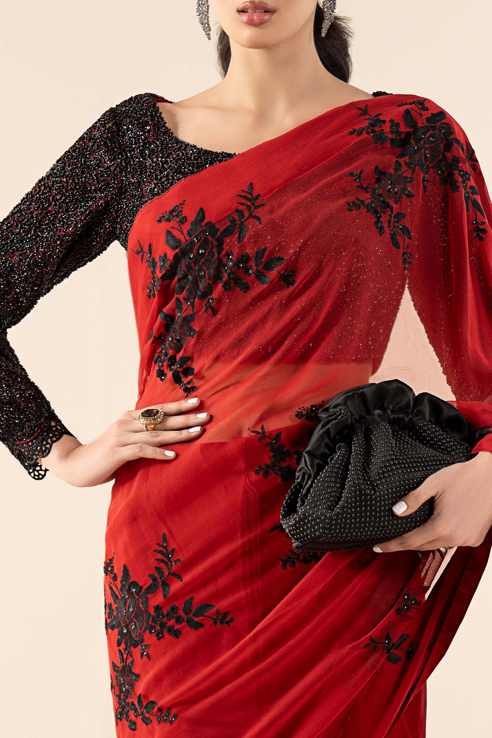 Embroidered Chiffon Saree - Image 3