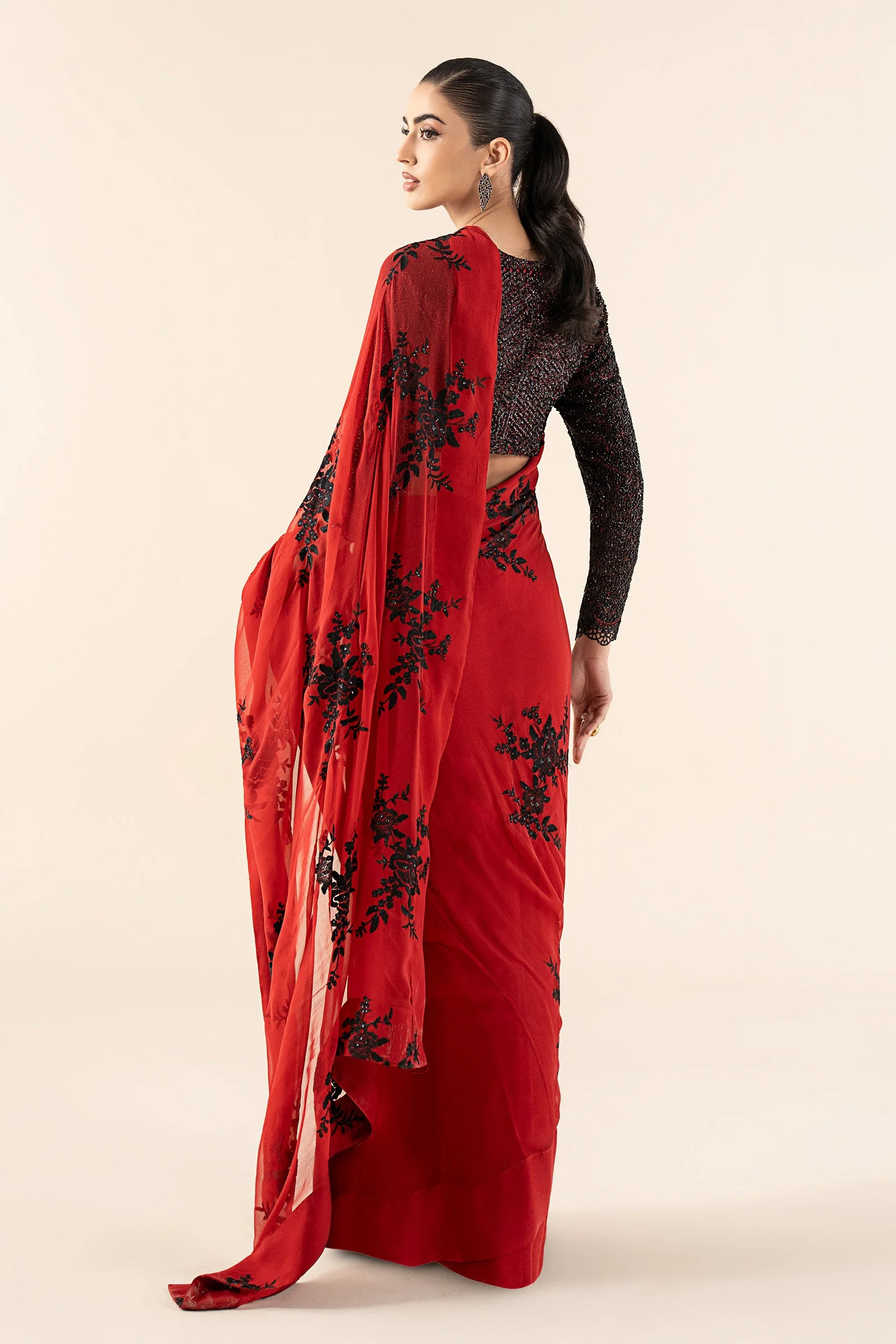 Embroidered Chiffon Saree - Image 5