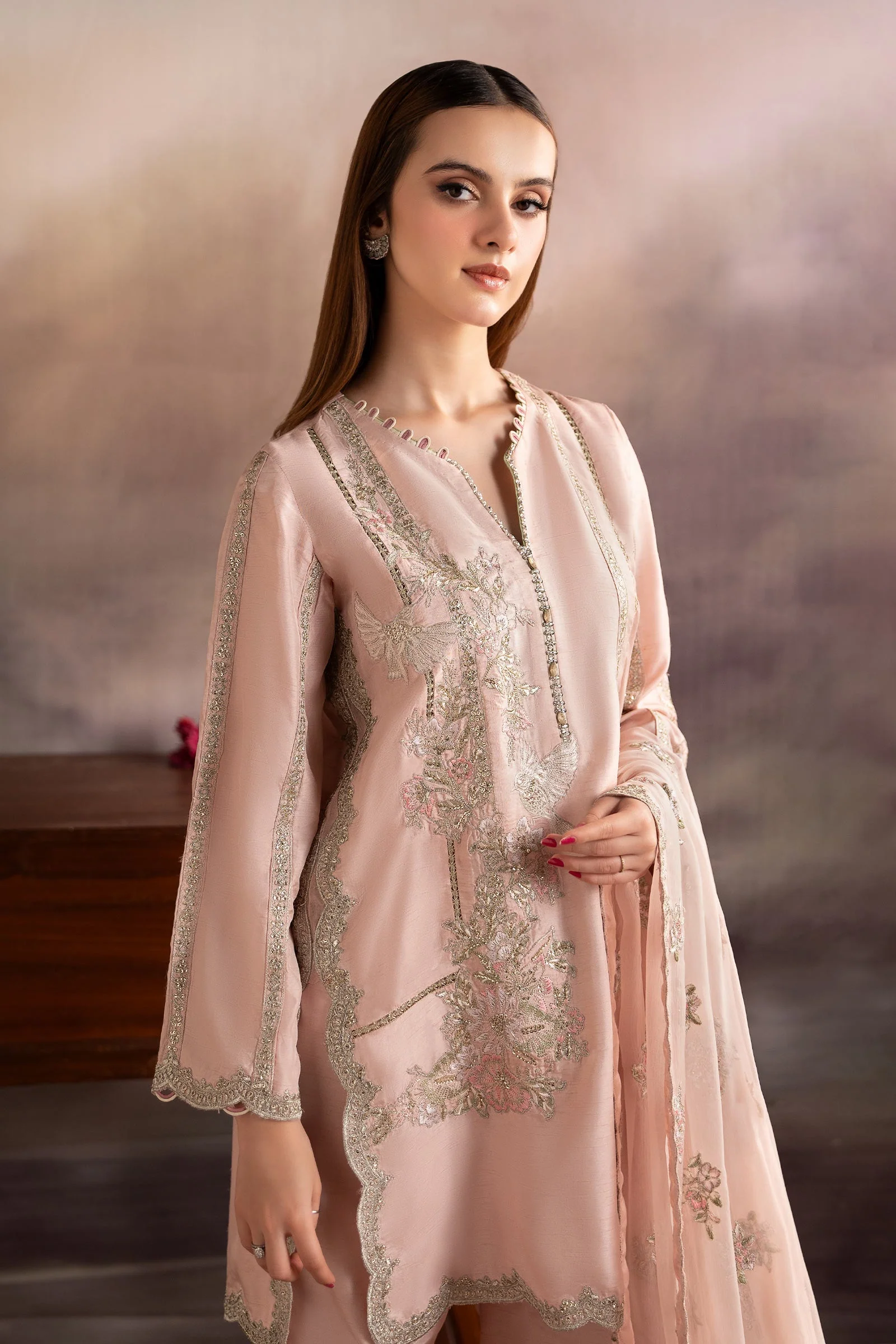 3 Piece Embroidered Raw Silk Suit - Image 2