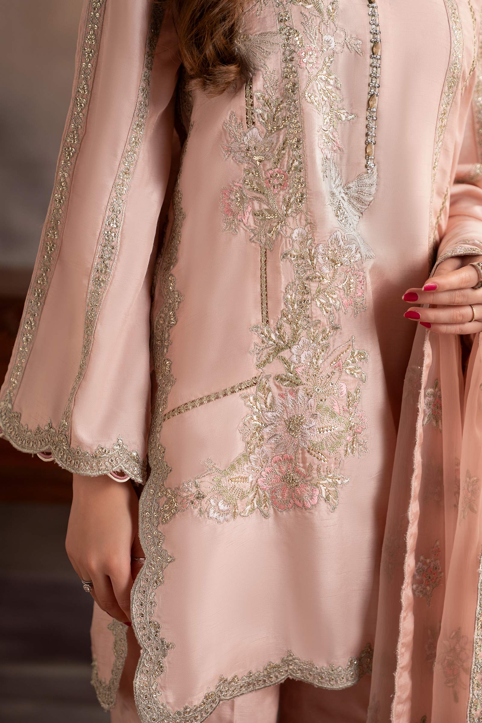 3 Piece Embroidered Raw Silk Suit - Image 4