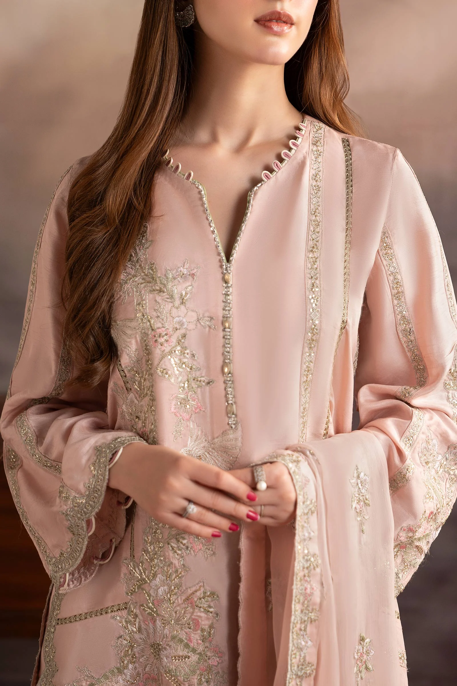 3 Piece Embroidered Raw Silk Suit - Image 5
