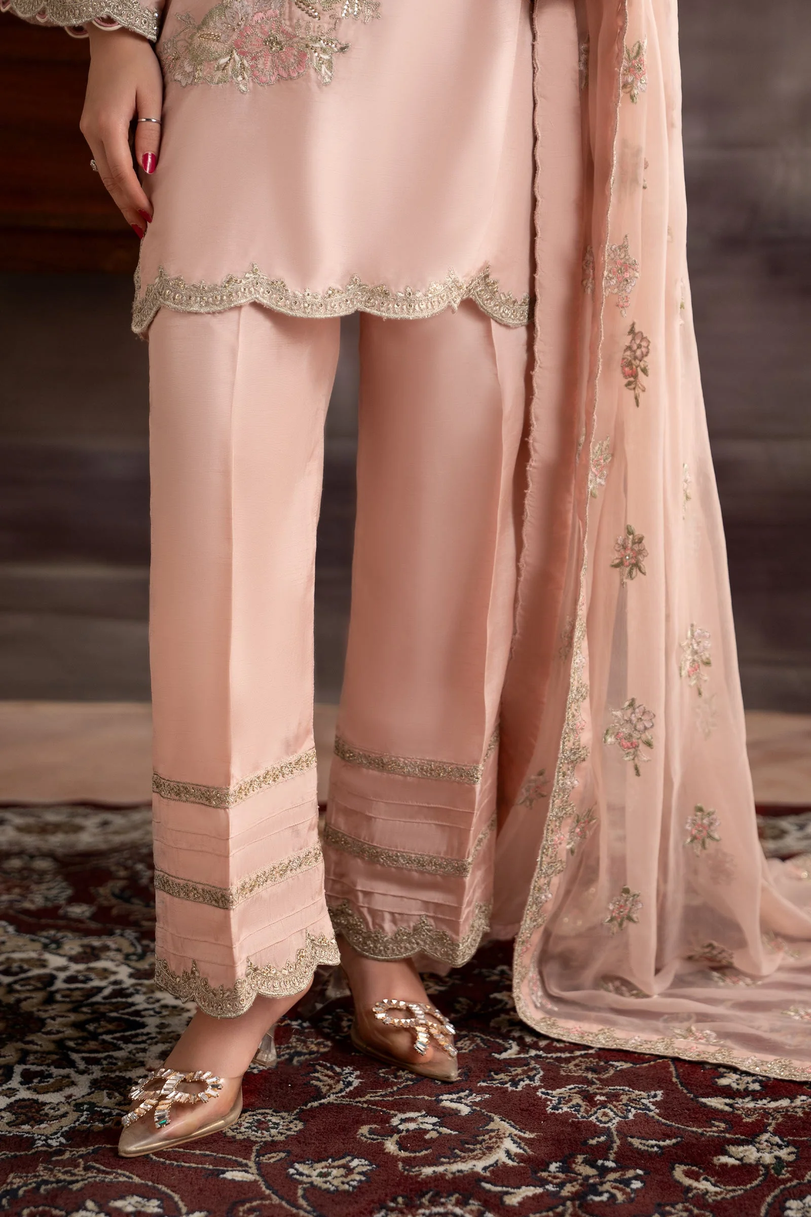 3 Piece Embroidered Raw Silk Suit - Image 6