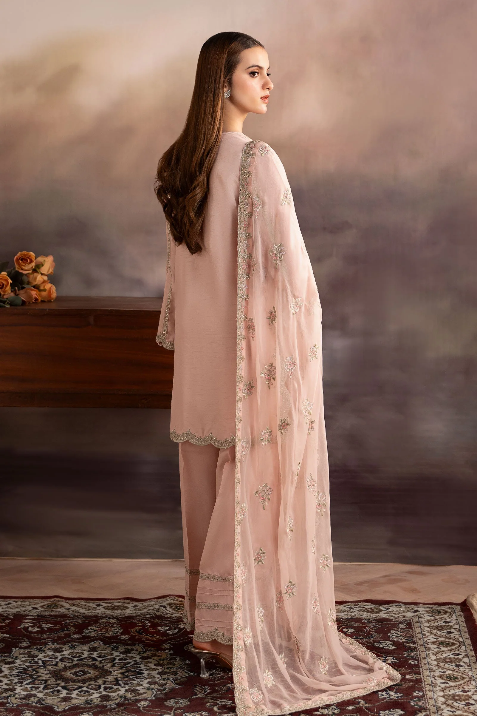 3 Piece Embroidered Raw Silk Suit - Image 9