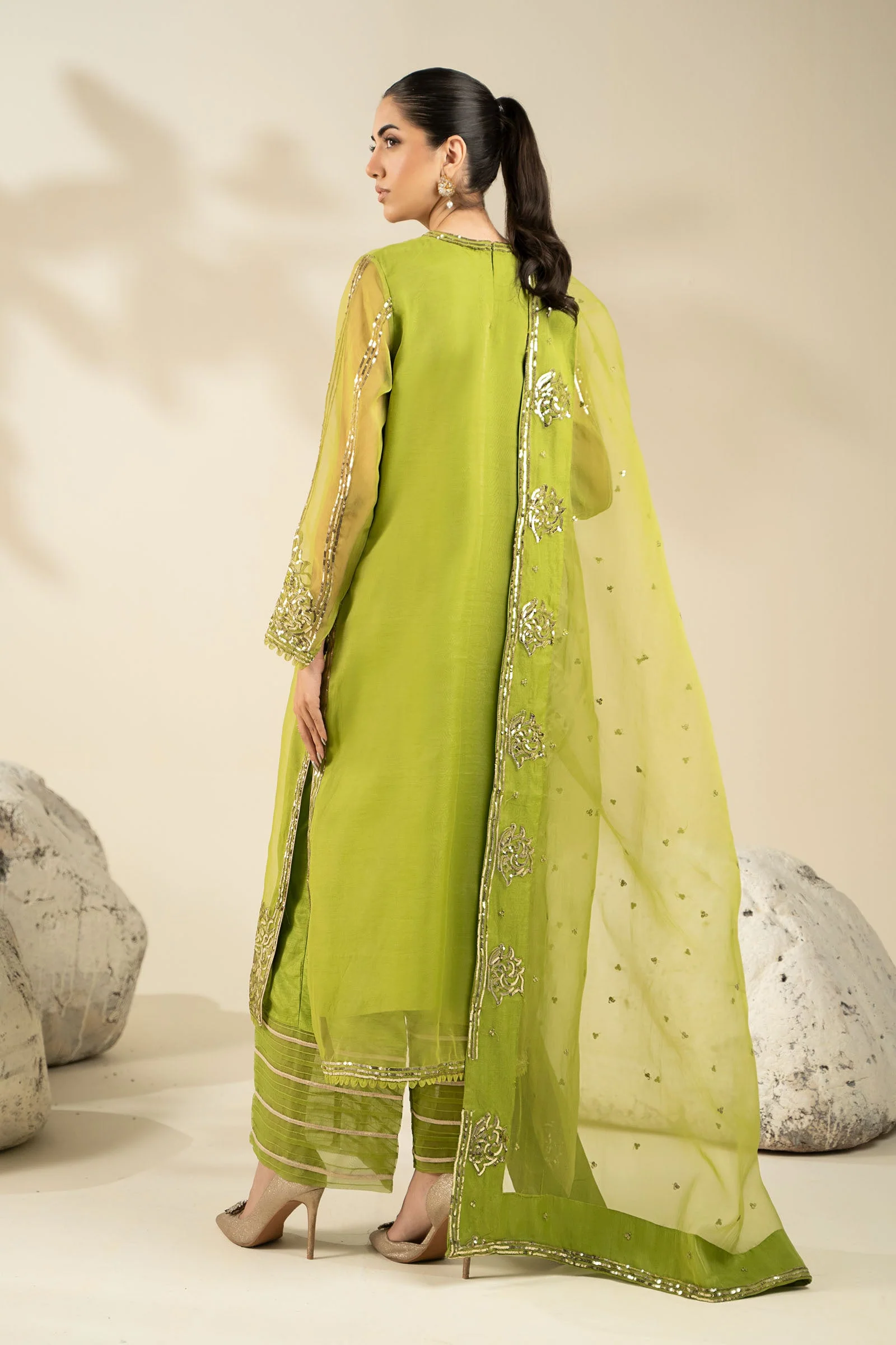 3 Piece Embroidered Organza Suit - Image 5