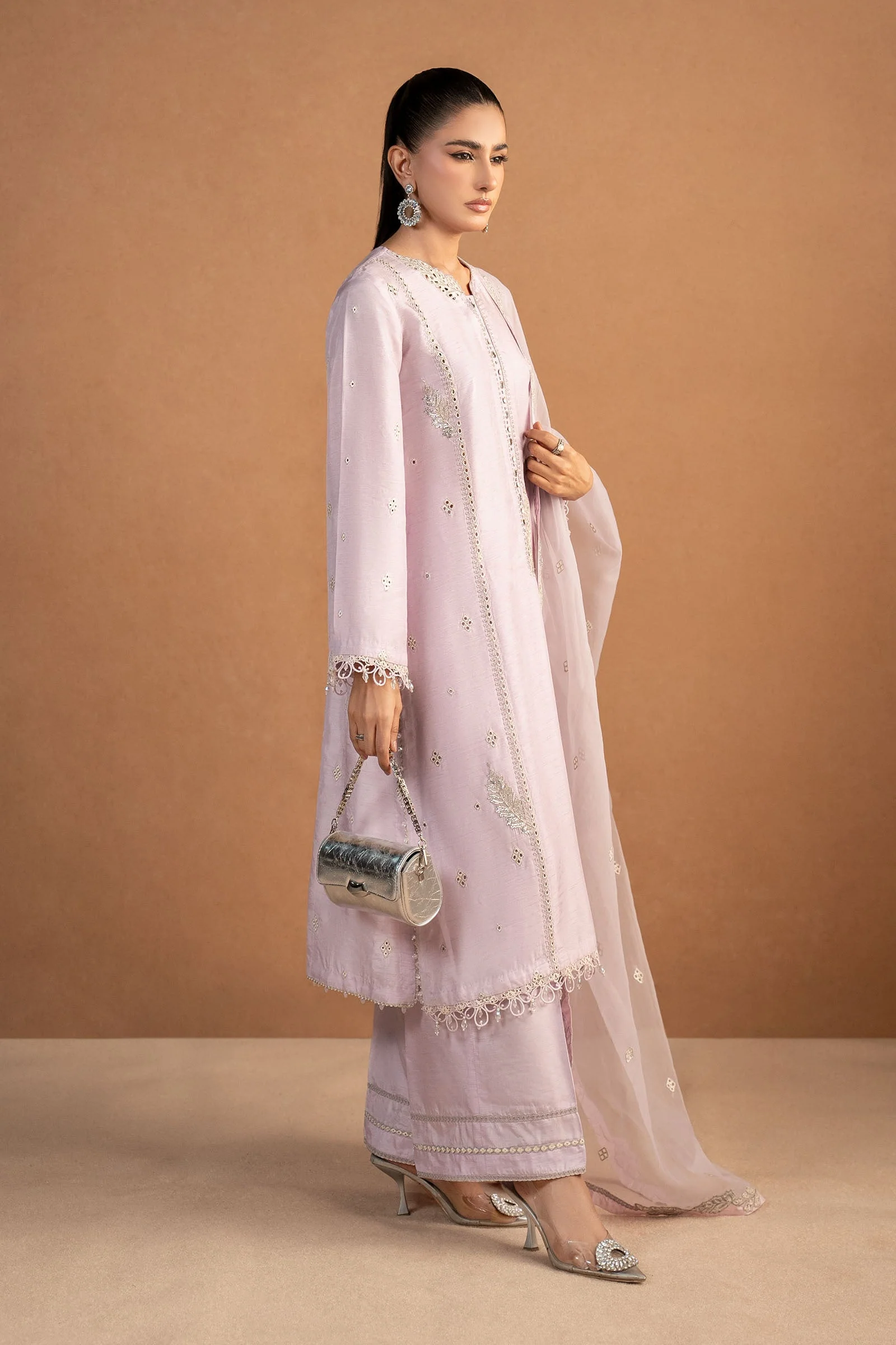 3 Piece Embroidered Raw Silk Suit - Image 5