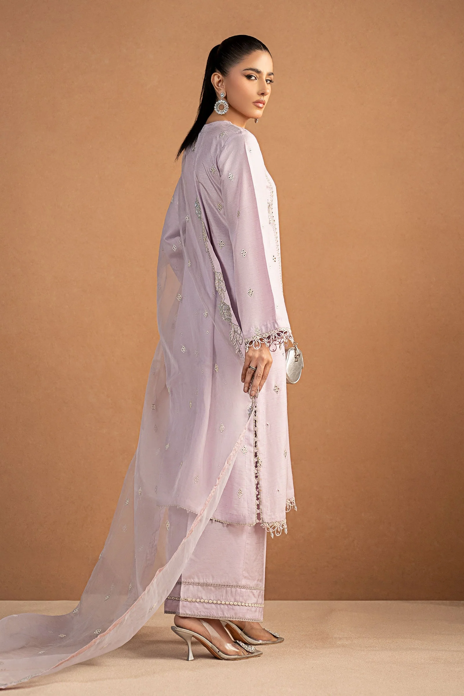 3 Piece Embroidered Raw Silk Suit - Image 6