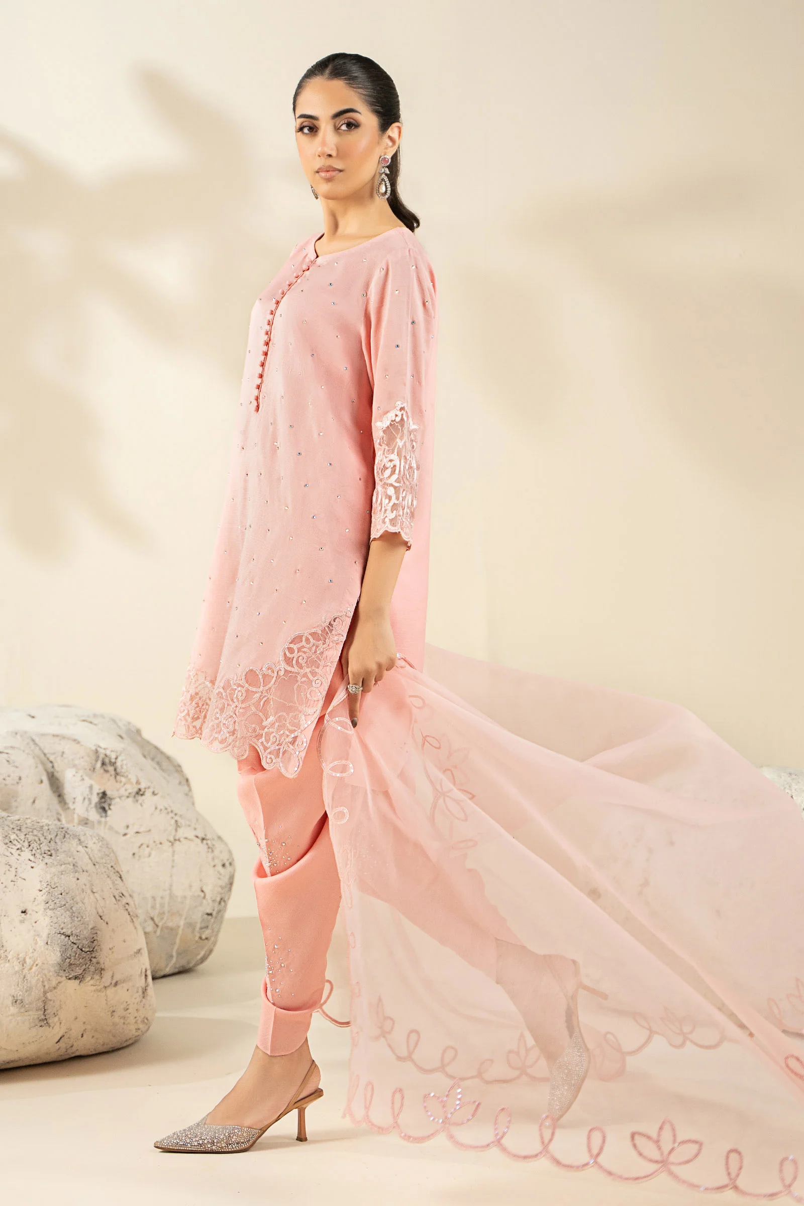3 Piece Embroidered Raw Silk Suit - Image 5