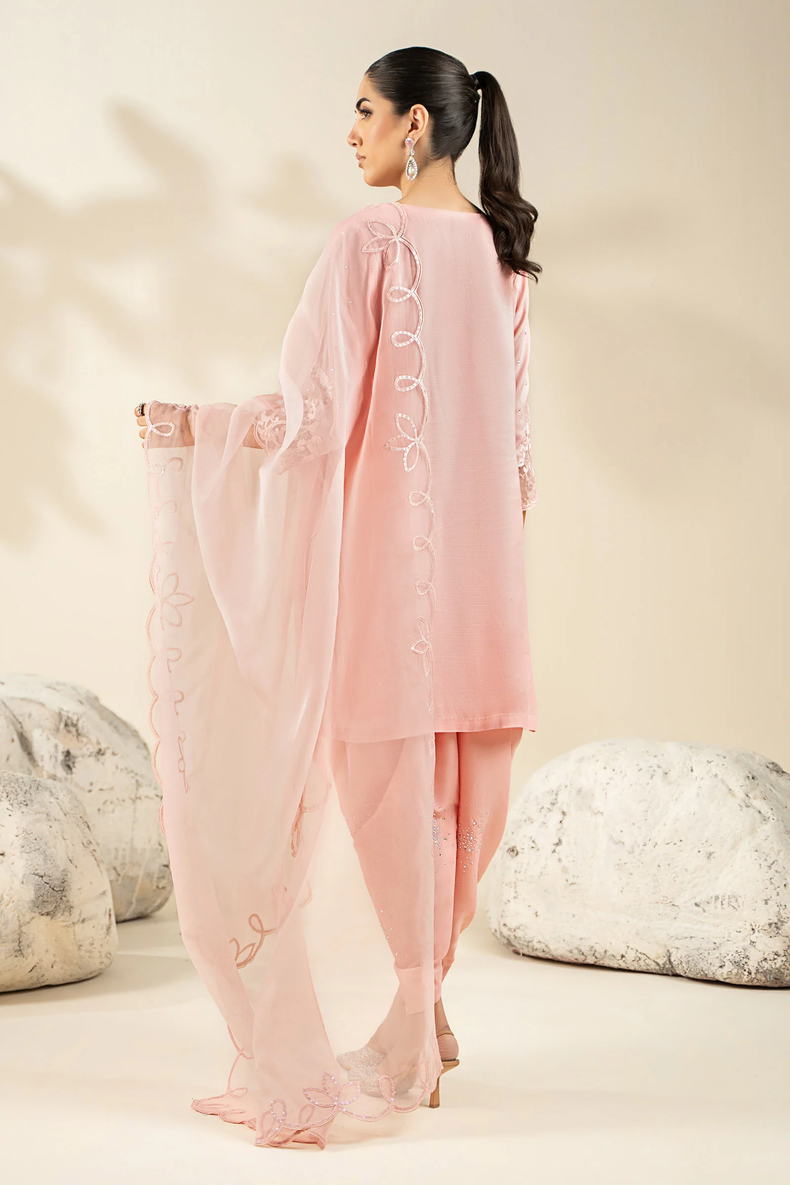 3 Piece Embroidered Raw Silk Suit - Image 6