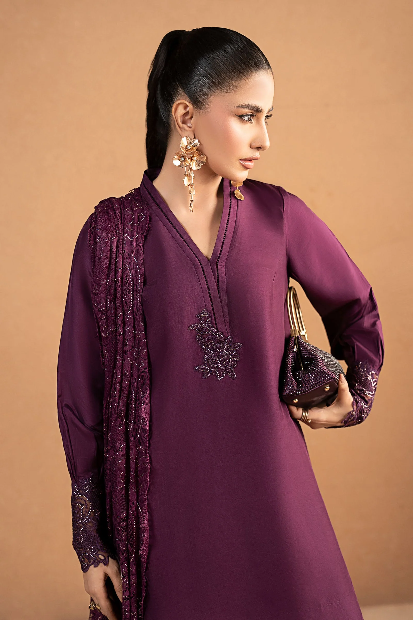 3 Piece Embroidered Tissue Silk Suit - Image 2