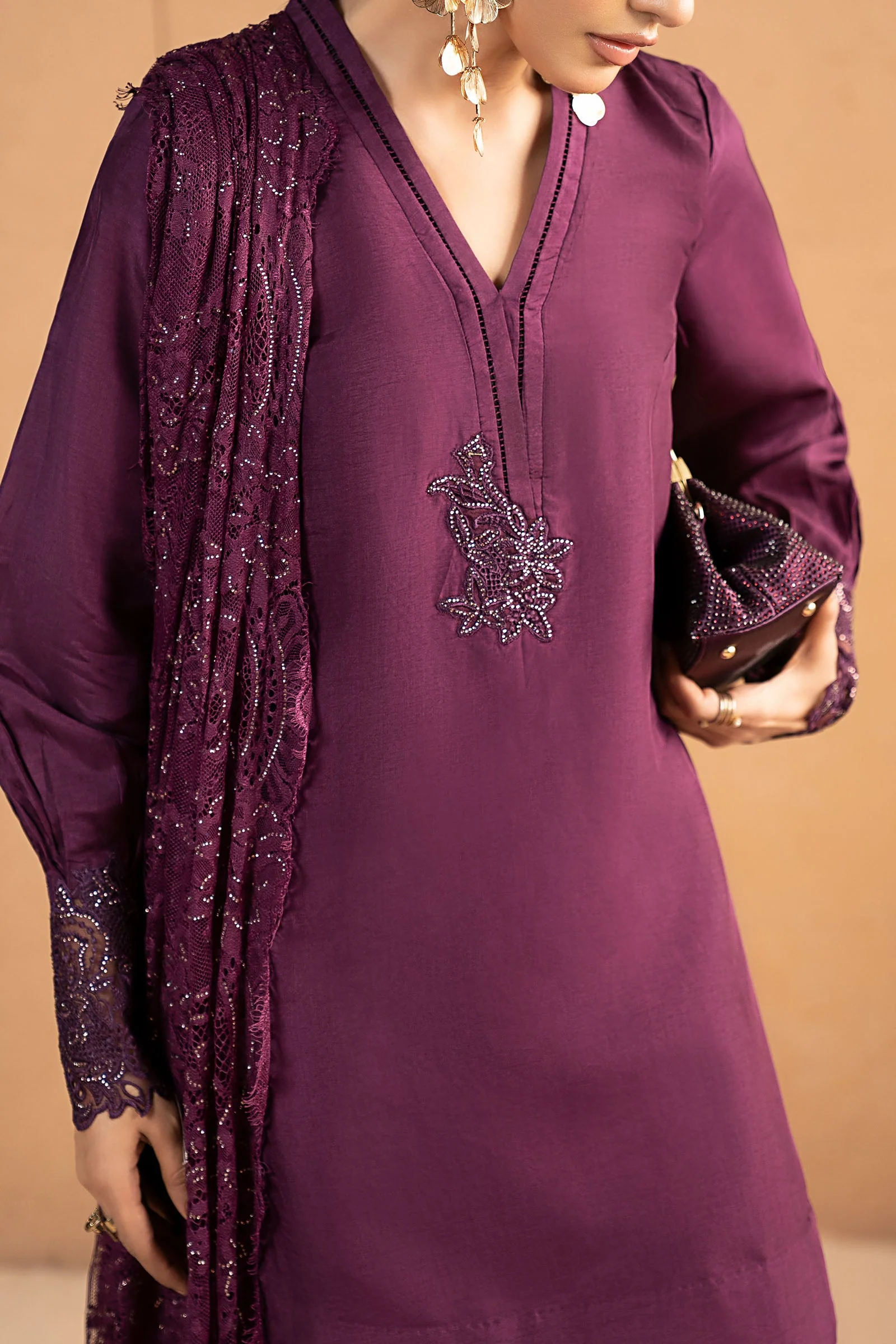 3 Piece Embroidered Tissue Silk Suit - Image 5