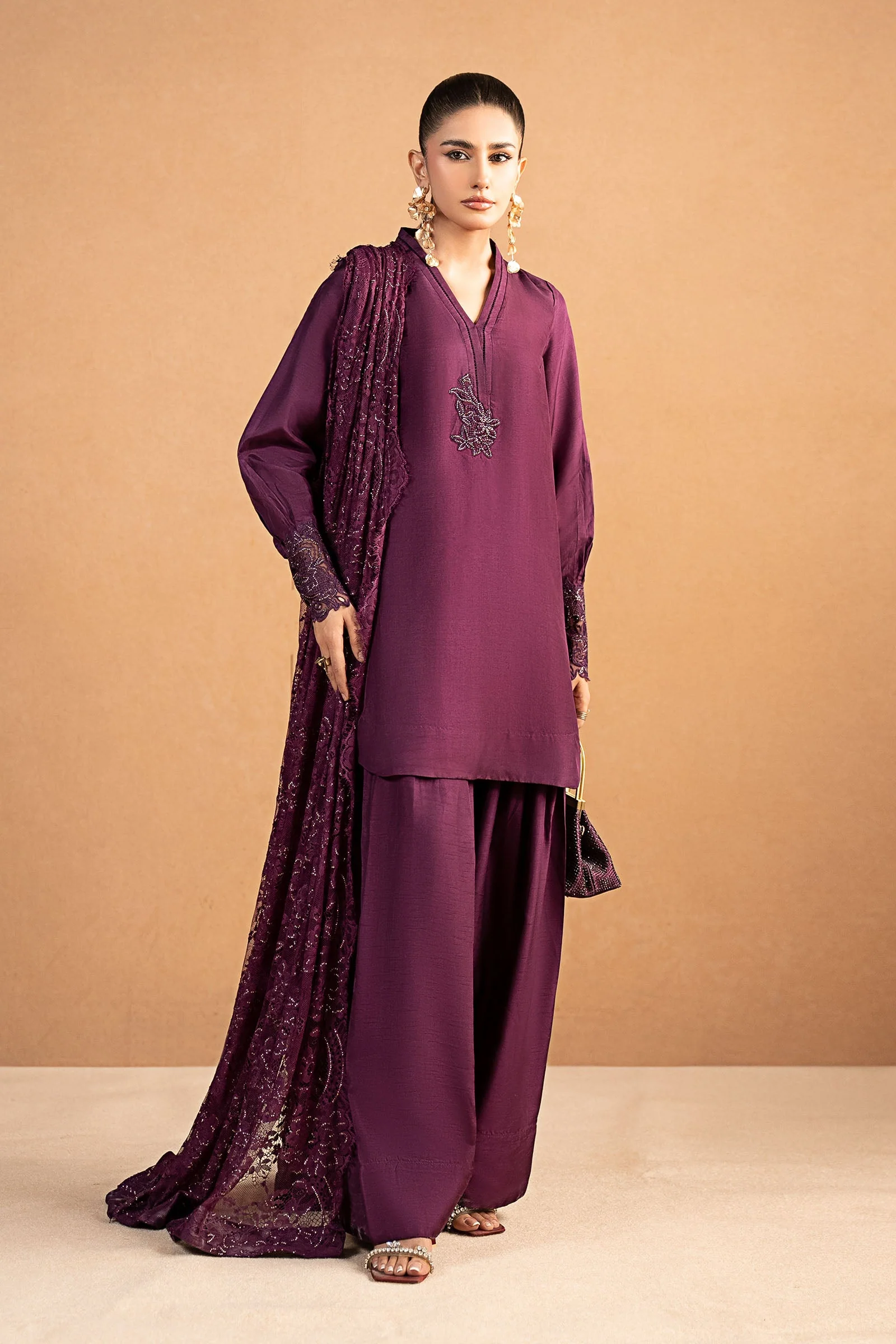 3 Piece Embroidered Tissue Silk Suit - Image 8