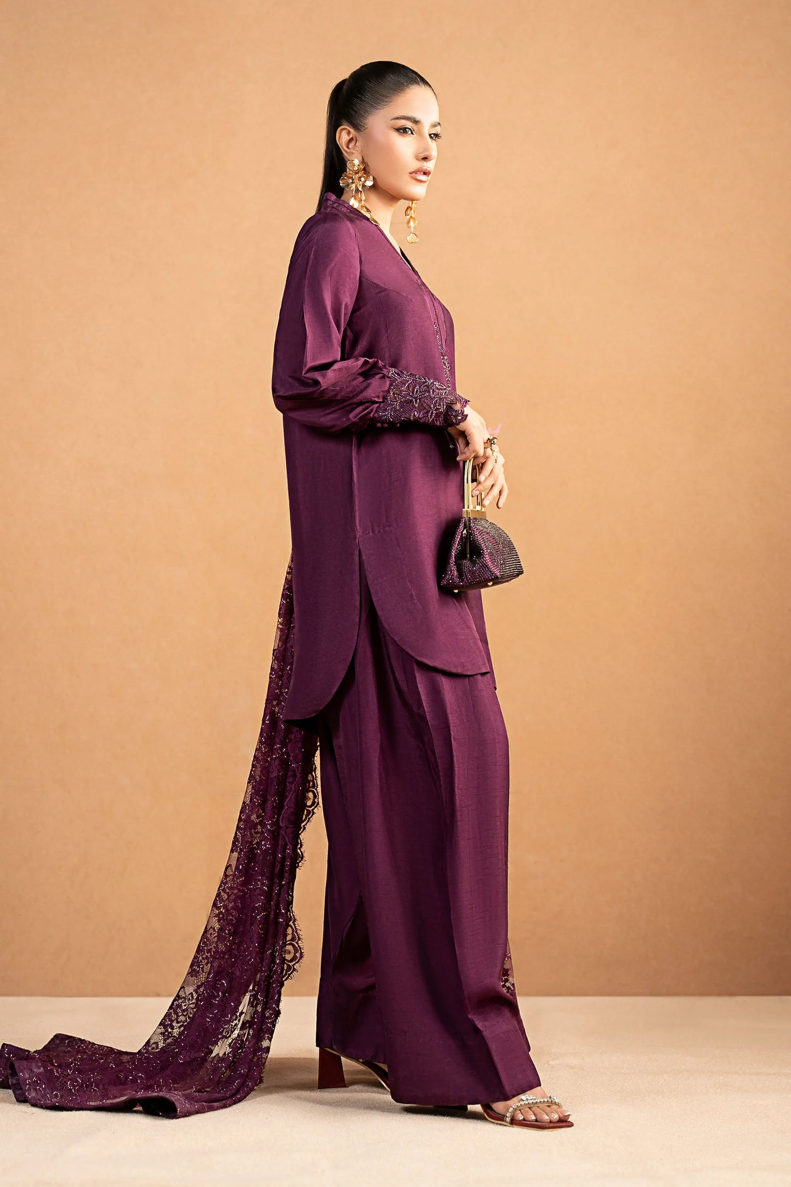 3 Piece Embroidered Tissue Silk Suit - Image 9