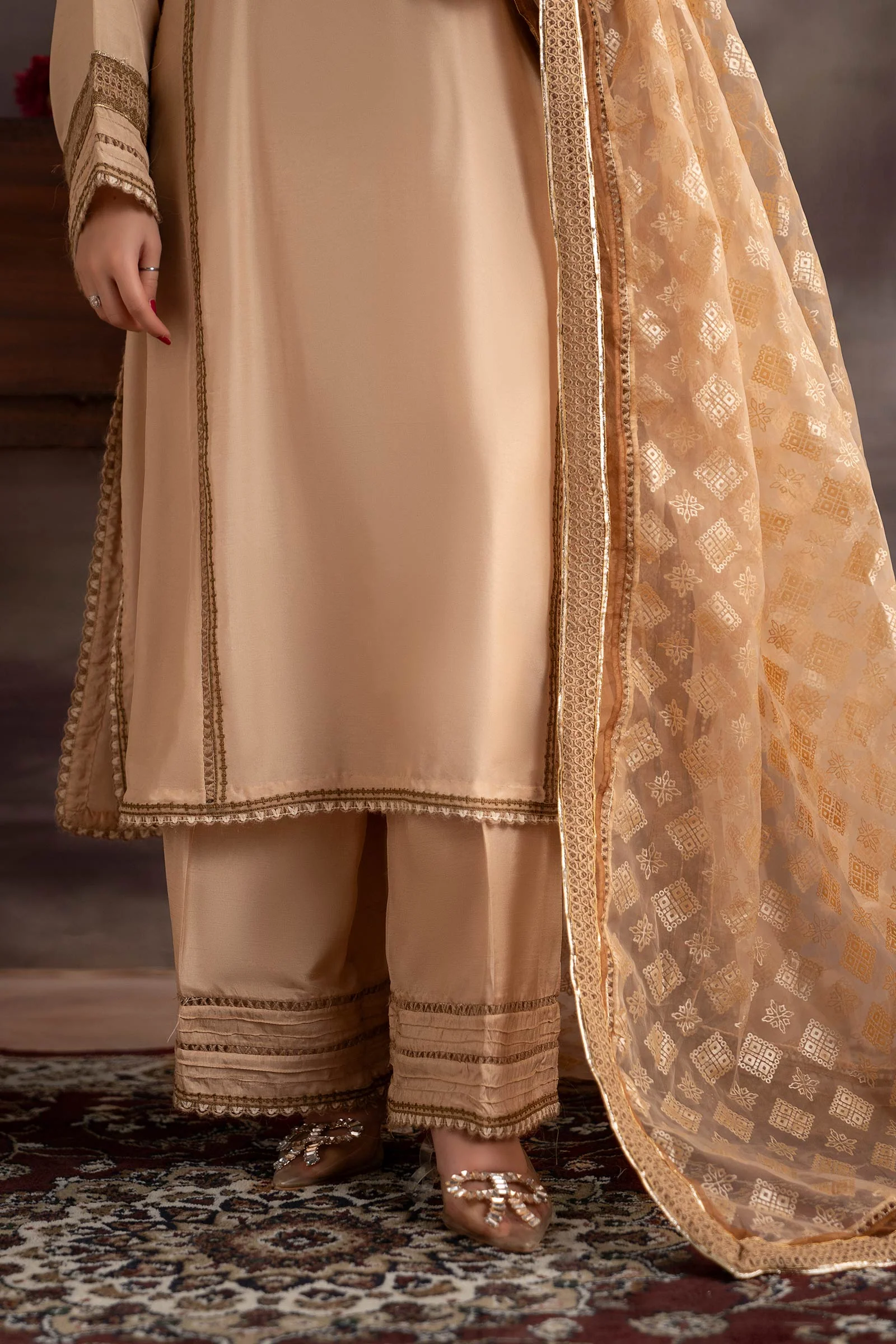 3 Piece Embroidered Tissue Silk Suit - Image 5