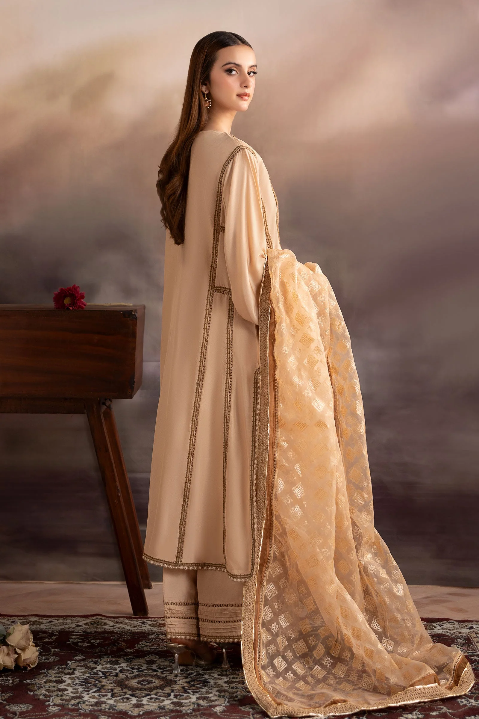 3 Piece Embroidered Tissue Silk Suit - Image 8