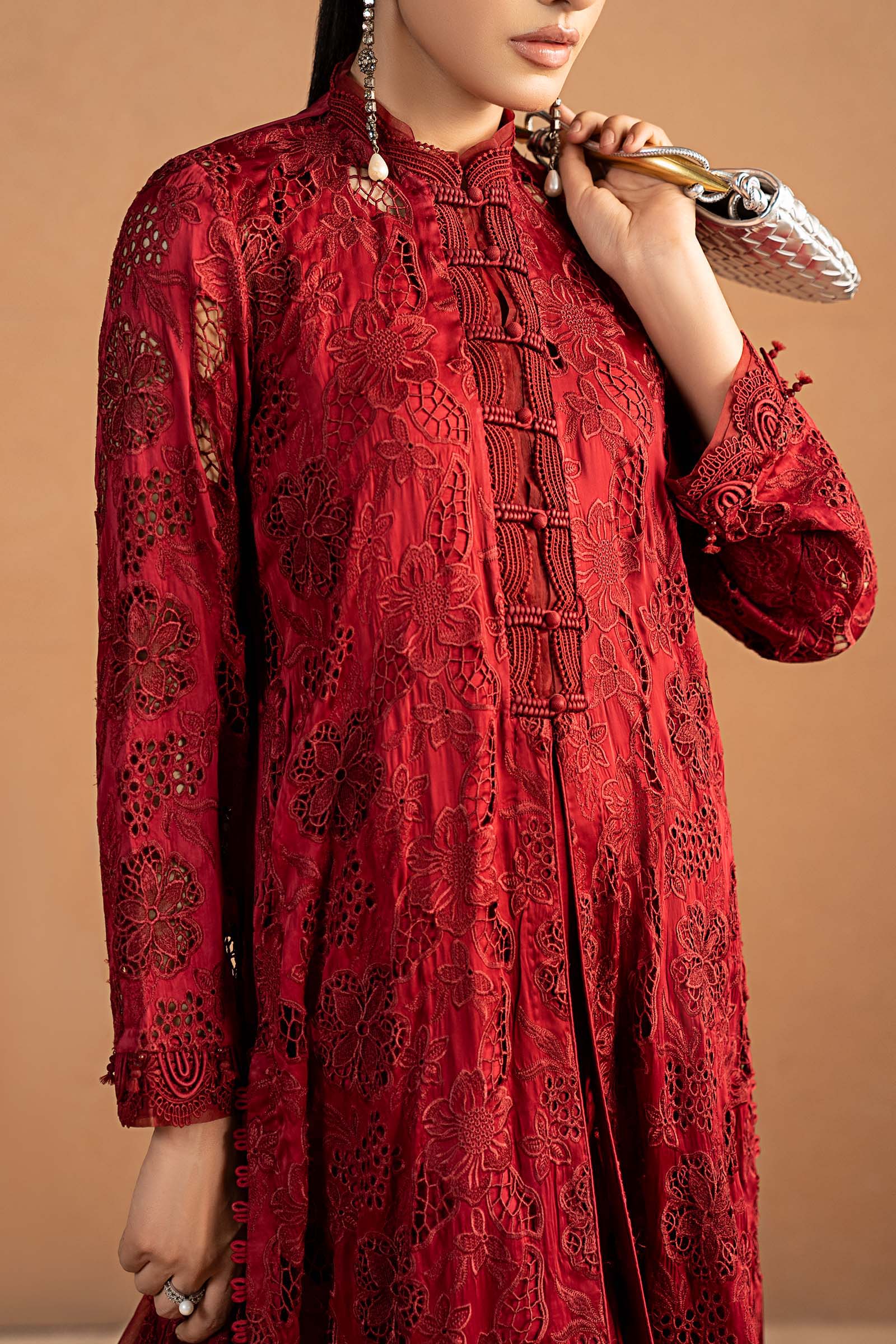 3 Piece Embroidered Shamoze Silk Suit - Image 4