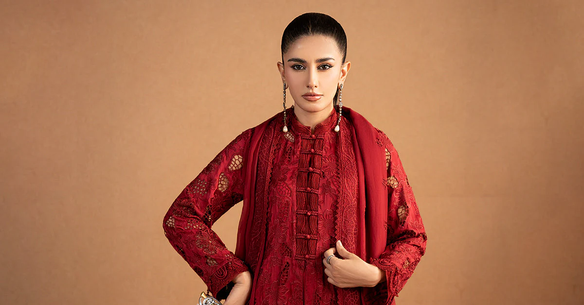 3 Piece Embroidered Shamoze Silk Suit - Image 8