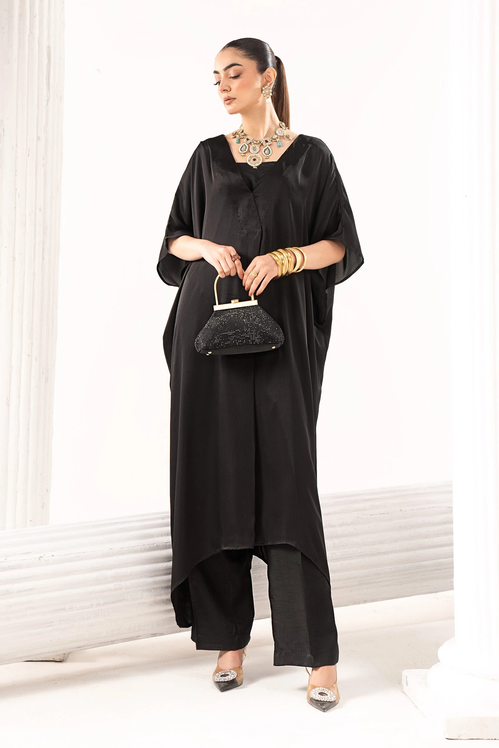 3 Piece Embroidered Satin Silk Suit