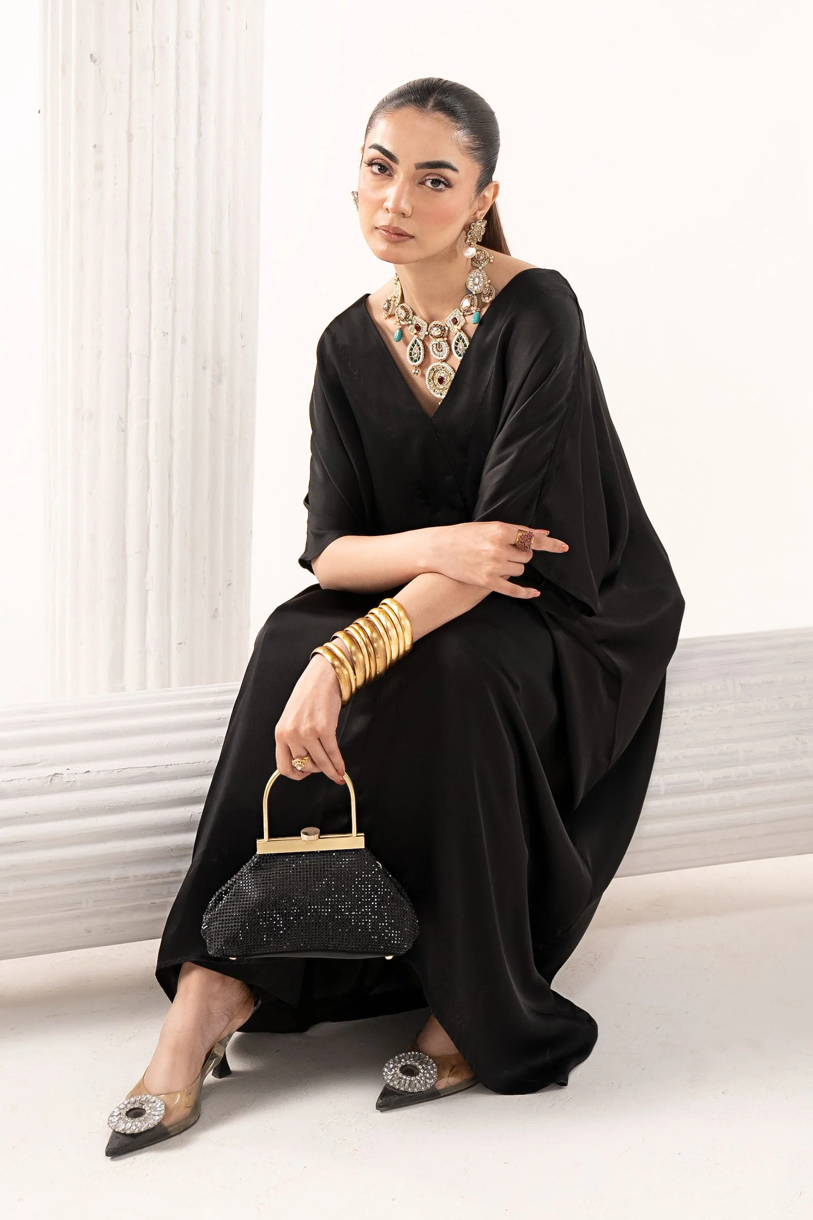 3 Piece Embroidered Satin Silk Suit - Image 2