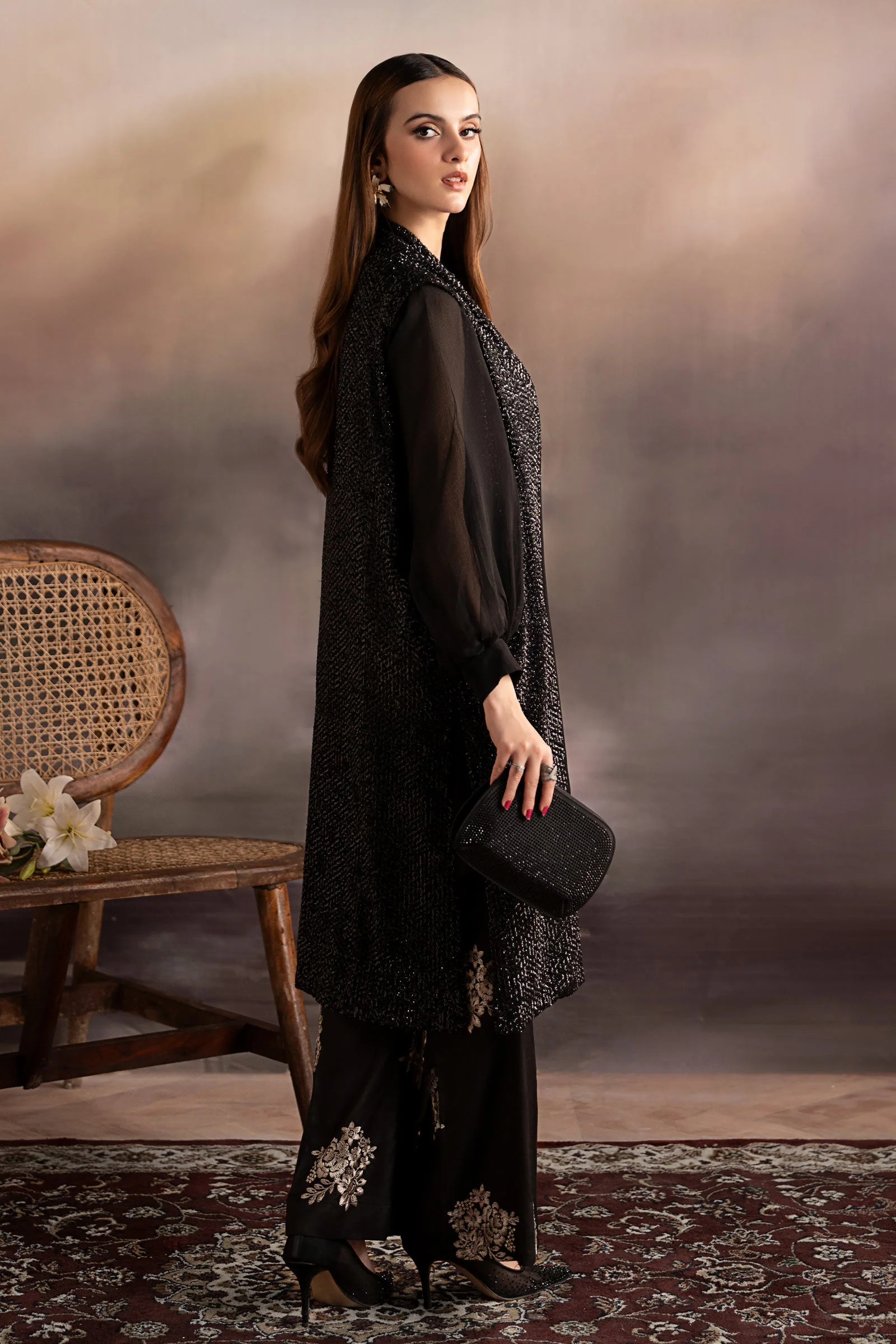 3 Piece Embroidered Raw Silk Suit - Image 8