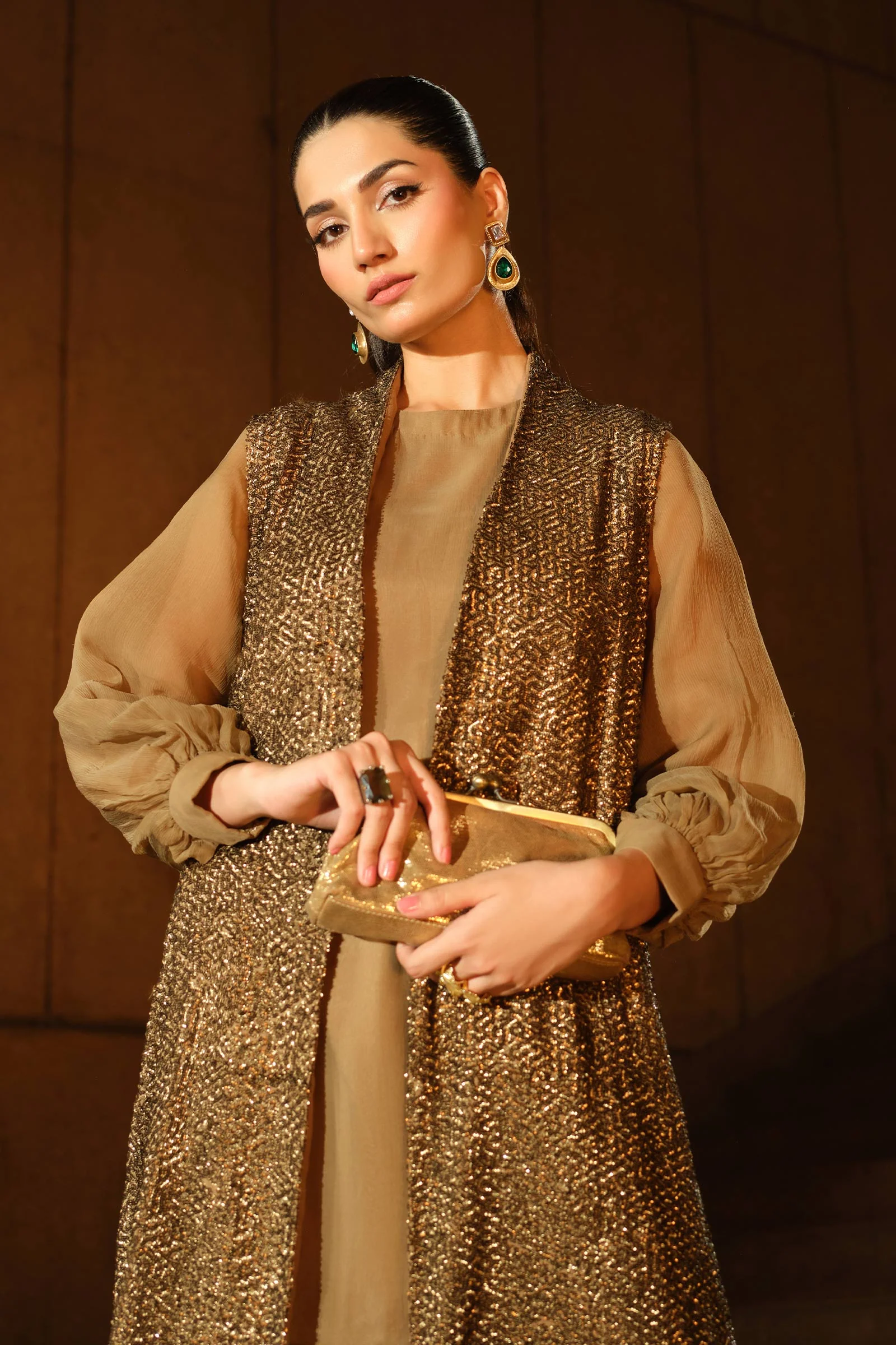 3 Piece Embroidered Raw Silk Suit - Image 3