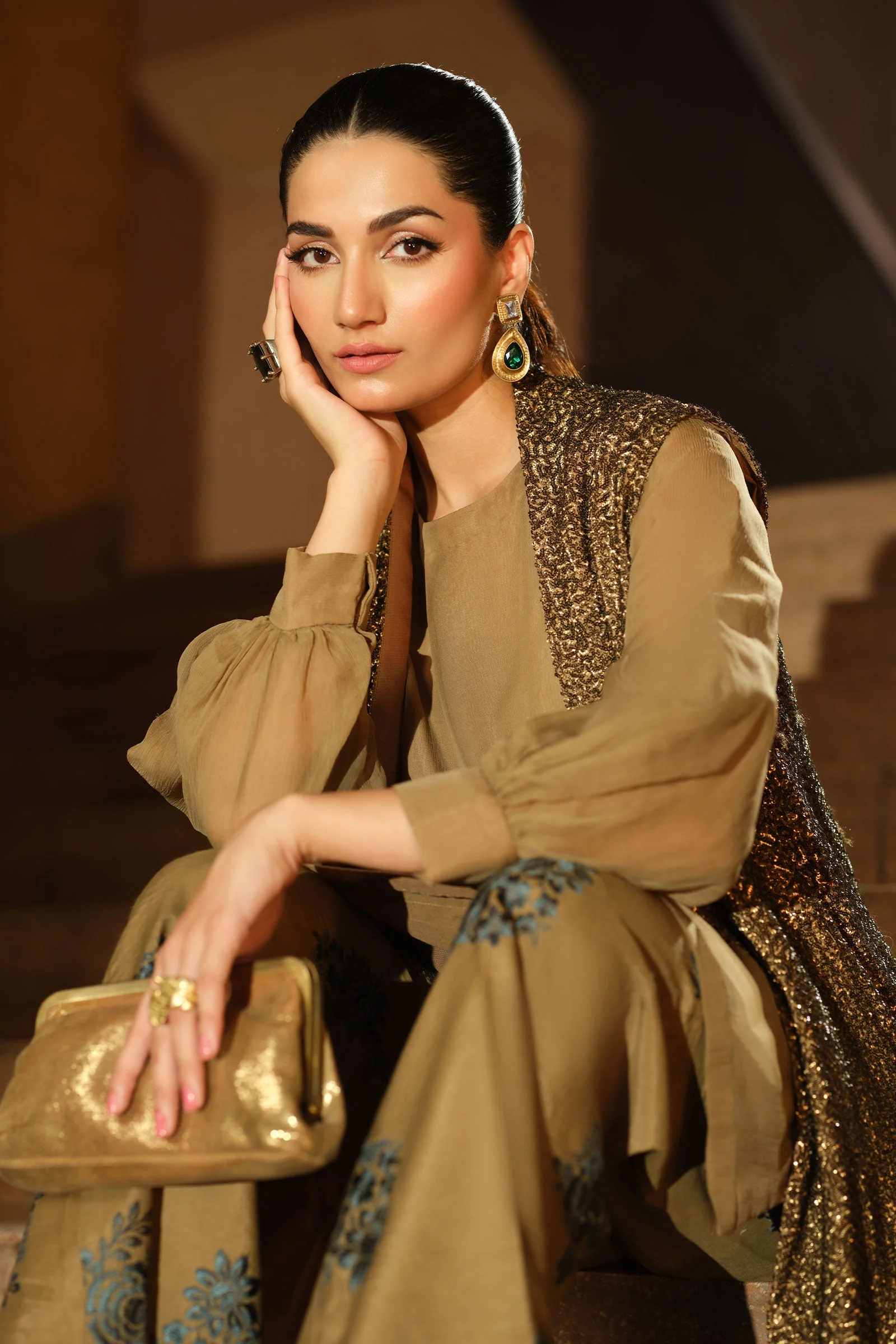 3 Piece Embroidered Raw Silk Suit - Image 4