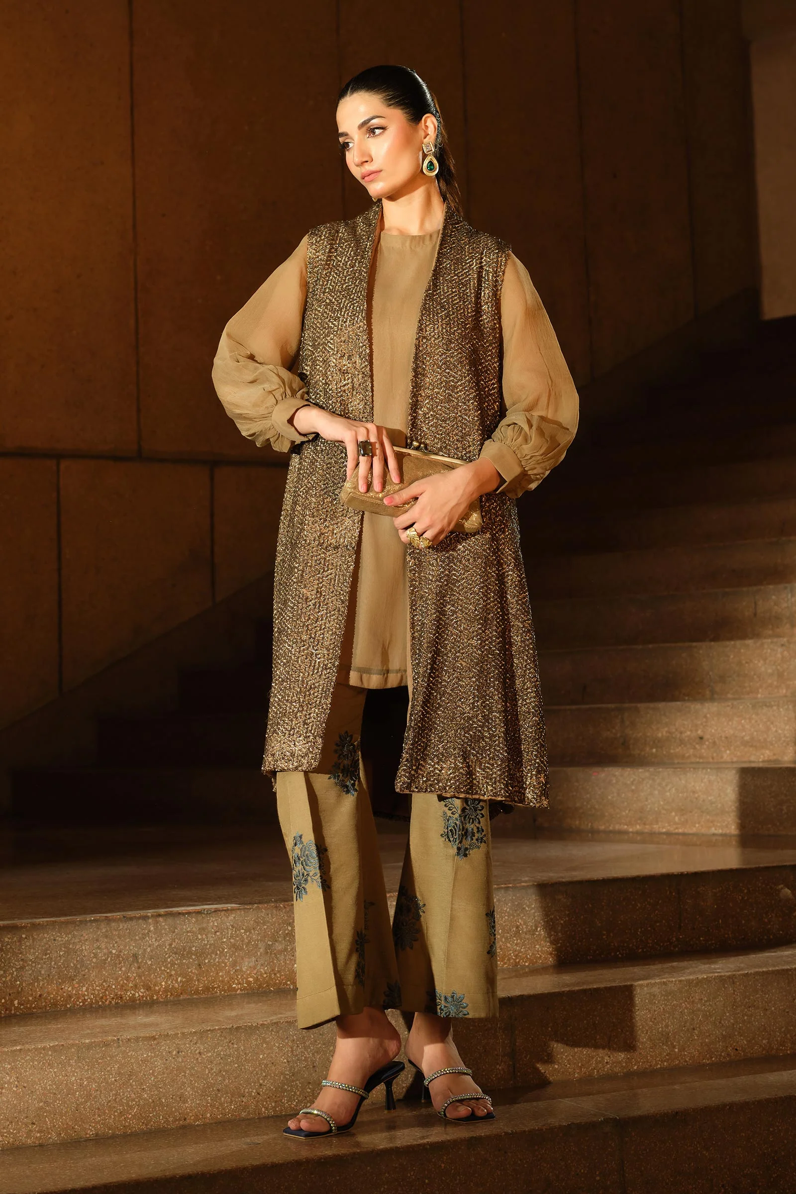 3 Piece Embroidered Raw Silk Suit - Image 5
