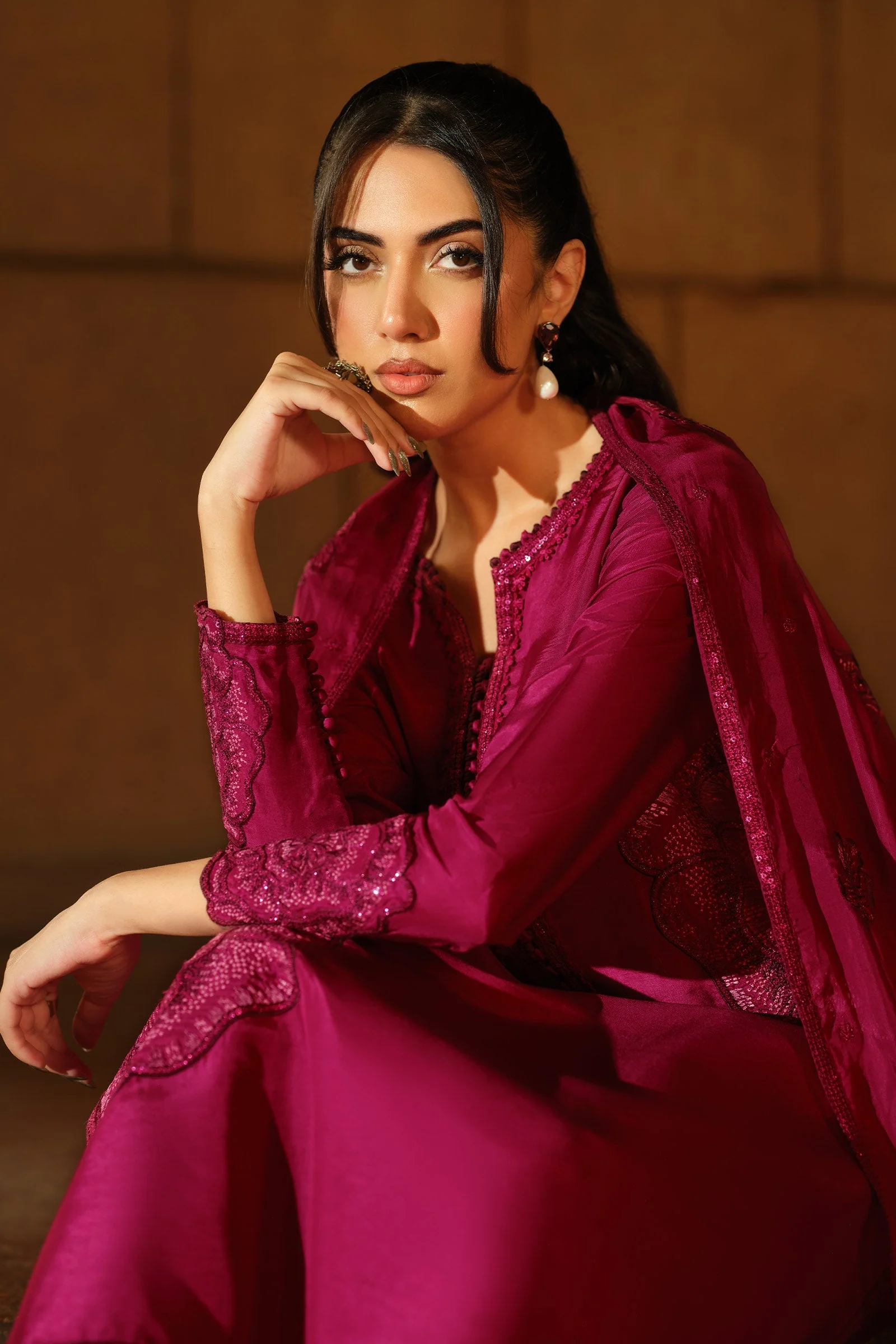 3 Piece Embroidered Tissue Silk Suit - Image 2
