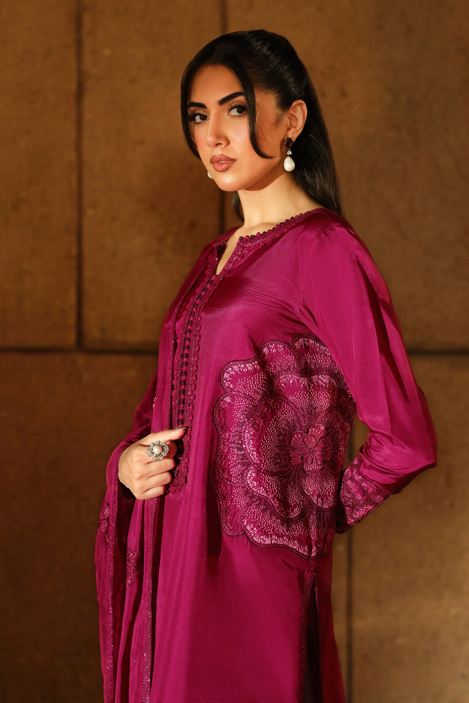 3 Piece Embroidered Tissue Silk Suit - Image 3