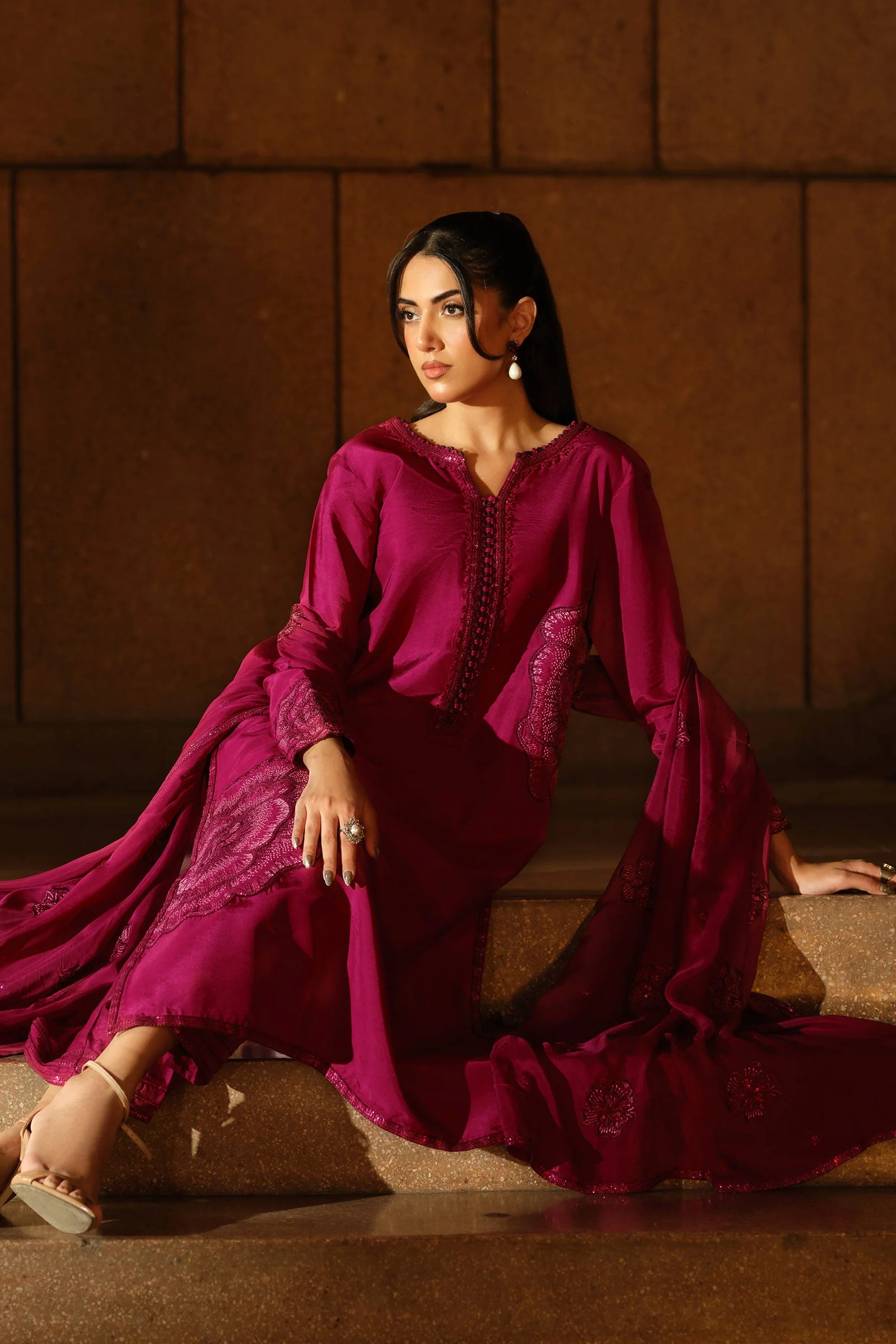 3 Piece Embroidered Tissue Silk Suit - Image 4