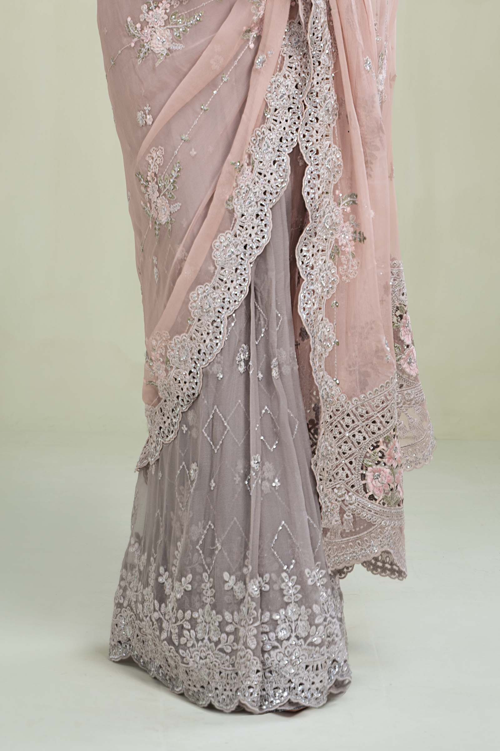 Saree Peach And Grey MCS-23-105 - Image 5