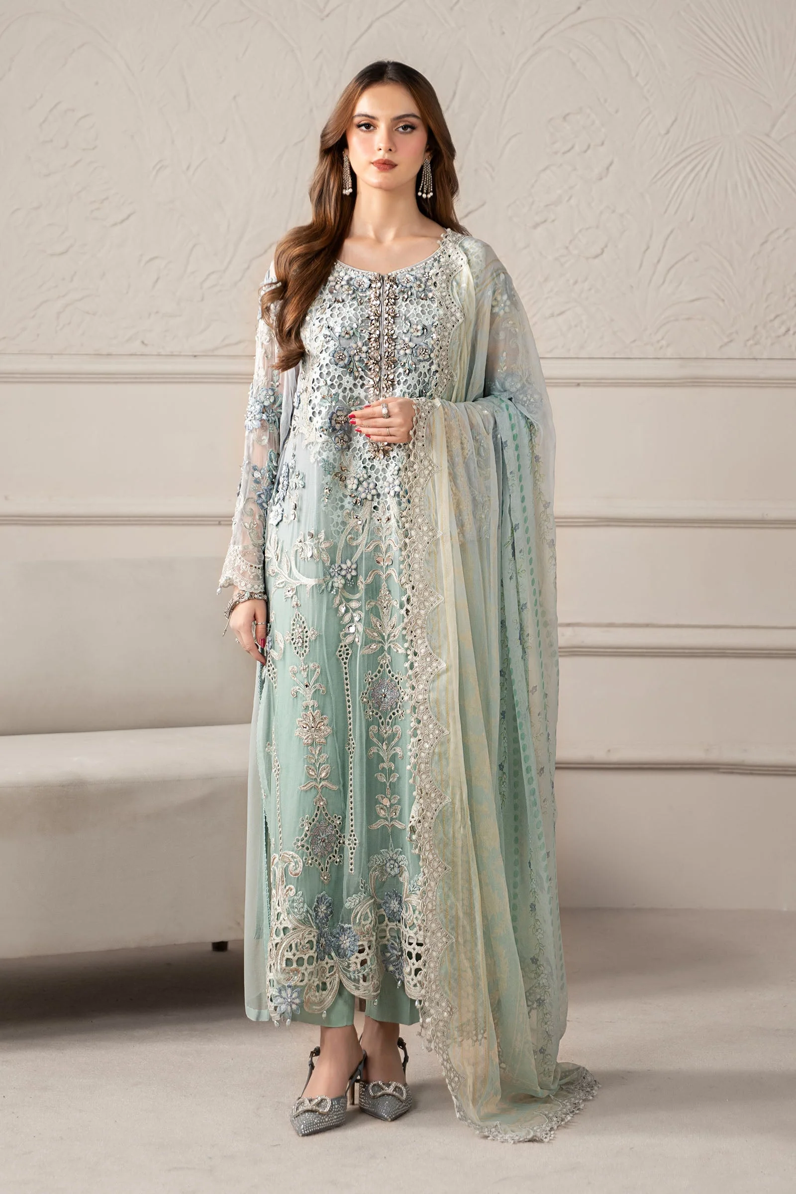 3 Piece Embroidered Chiffon Suit | MCS-25-108