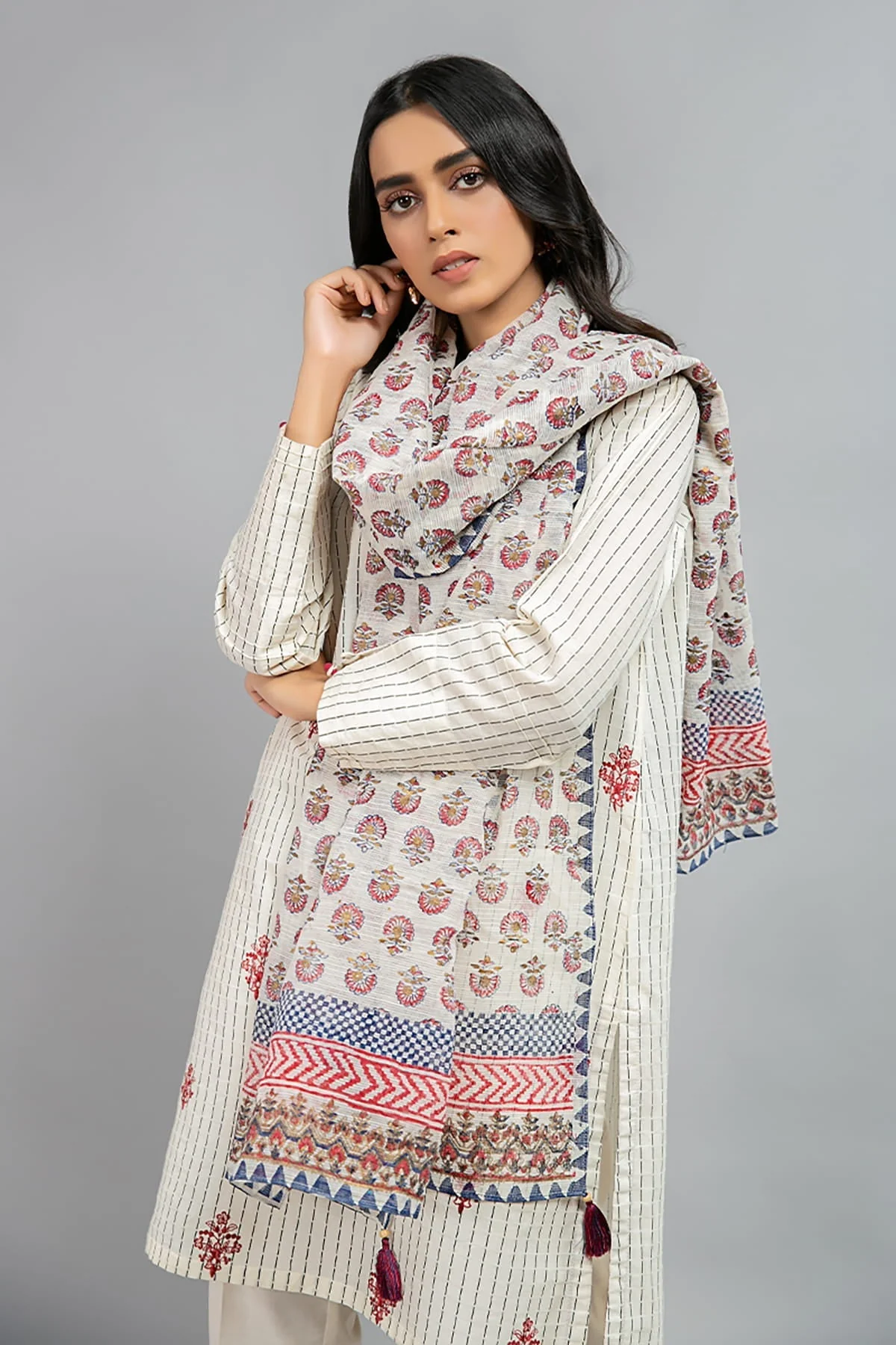Scarf Dupatta - MG-W20-54-Off White - Image 2