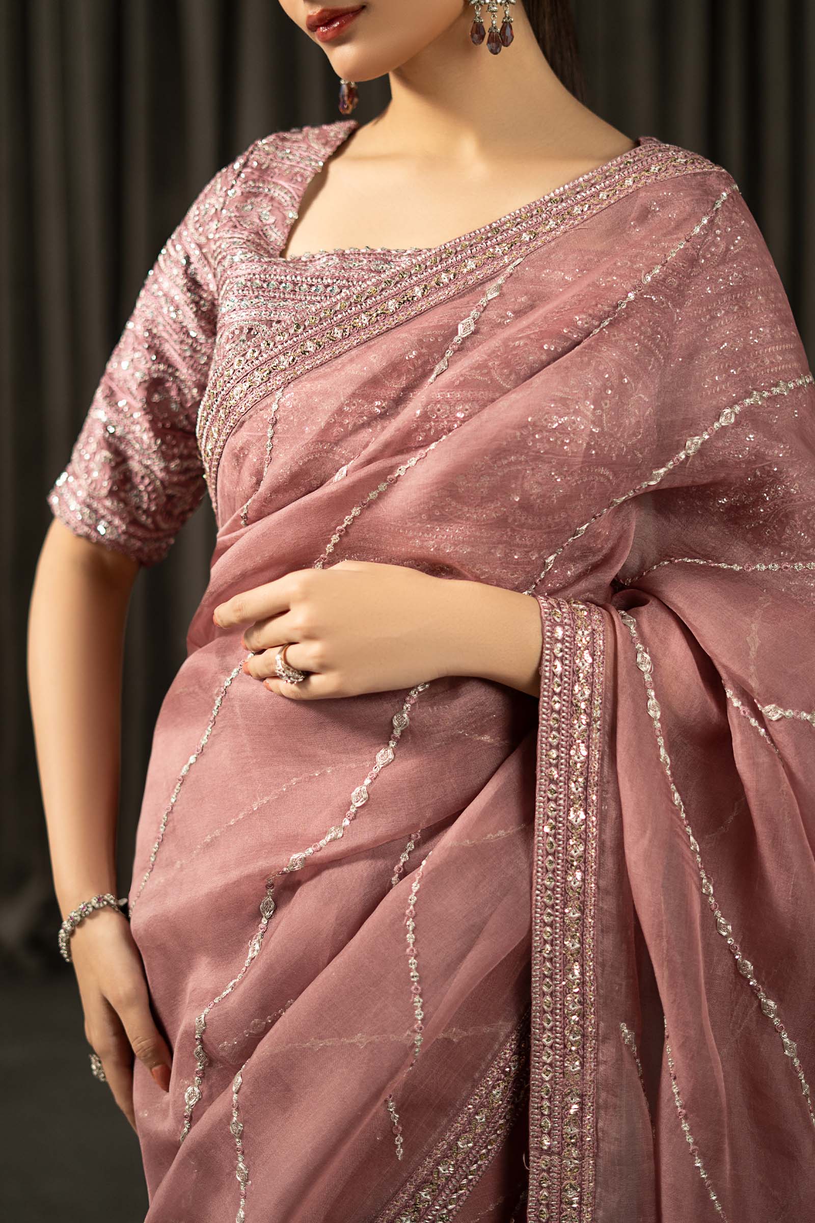 Embroidered Organza Saree - Image 3