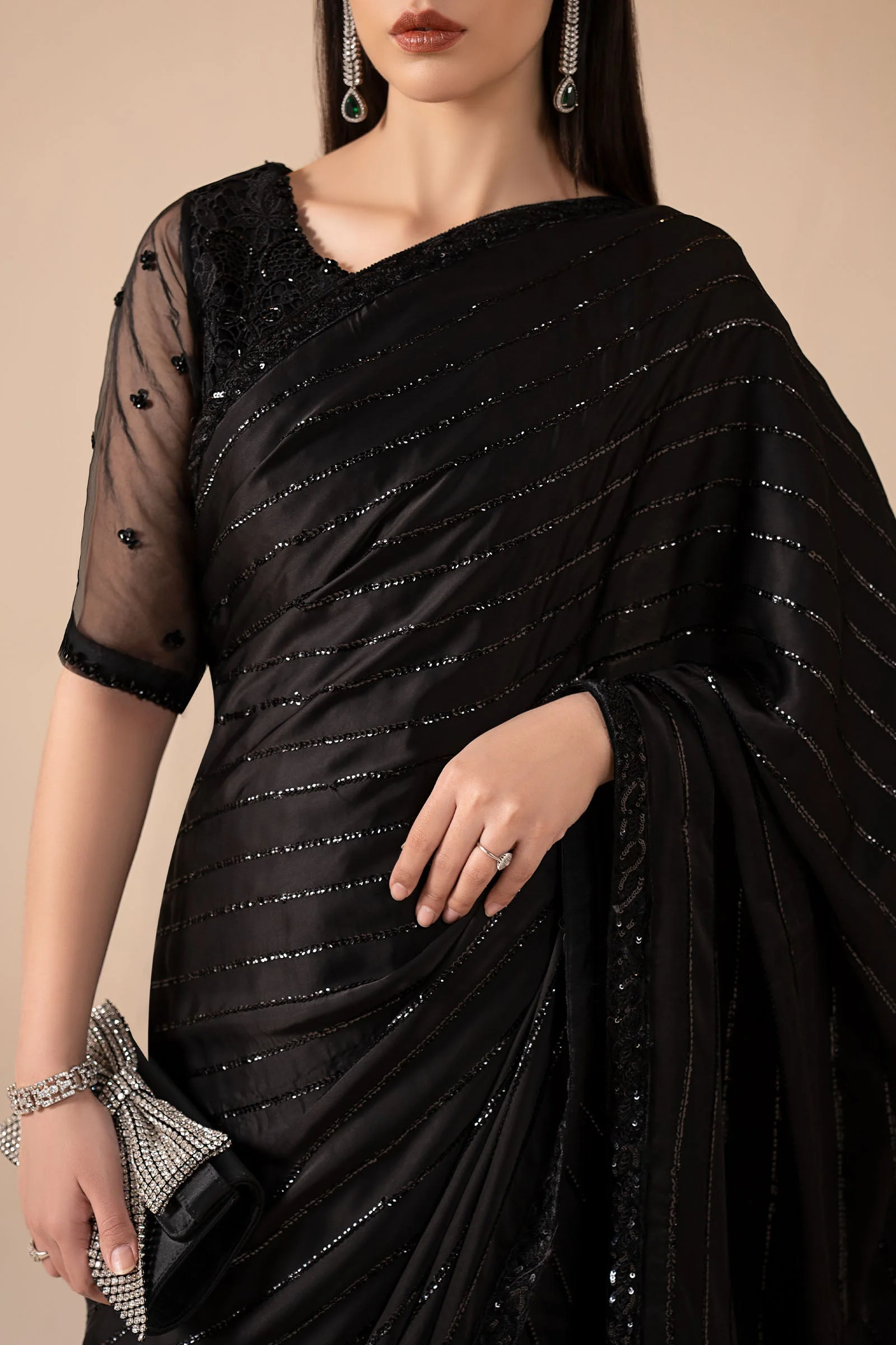 Embroidered Charmeuse Silk Saree - Image 4