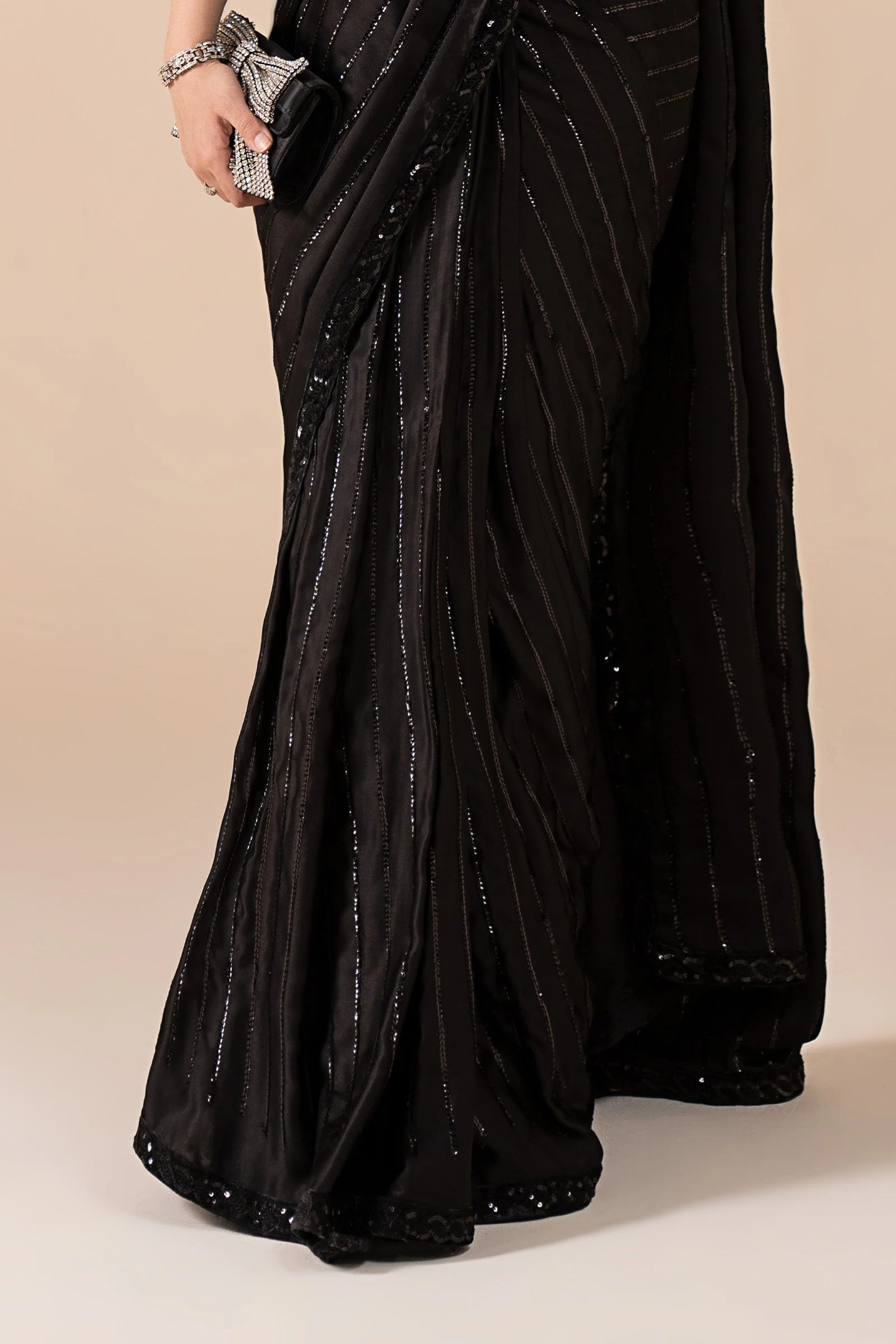 Embroidered Charmeuse Silk Saree - Image 5