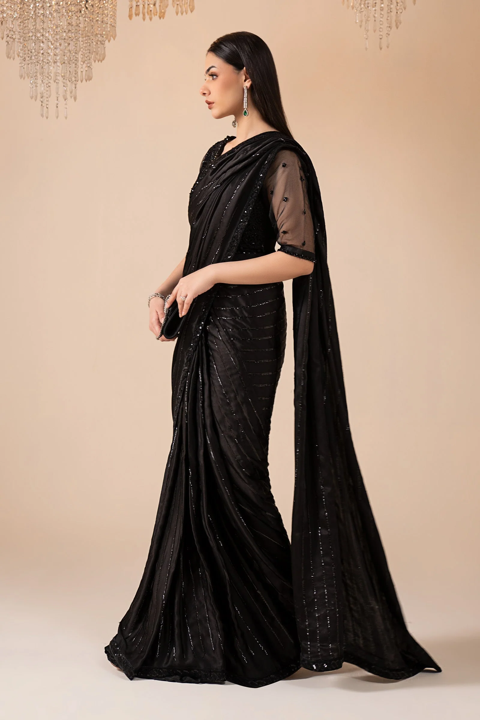 Embroidered Charmeuse Silk Saree - Image 7