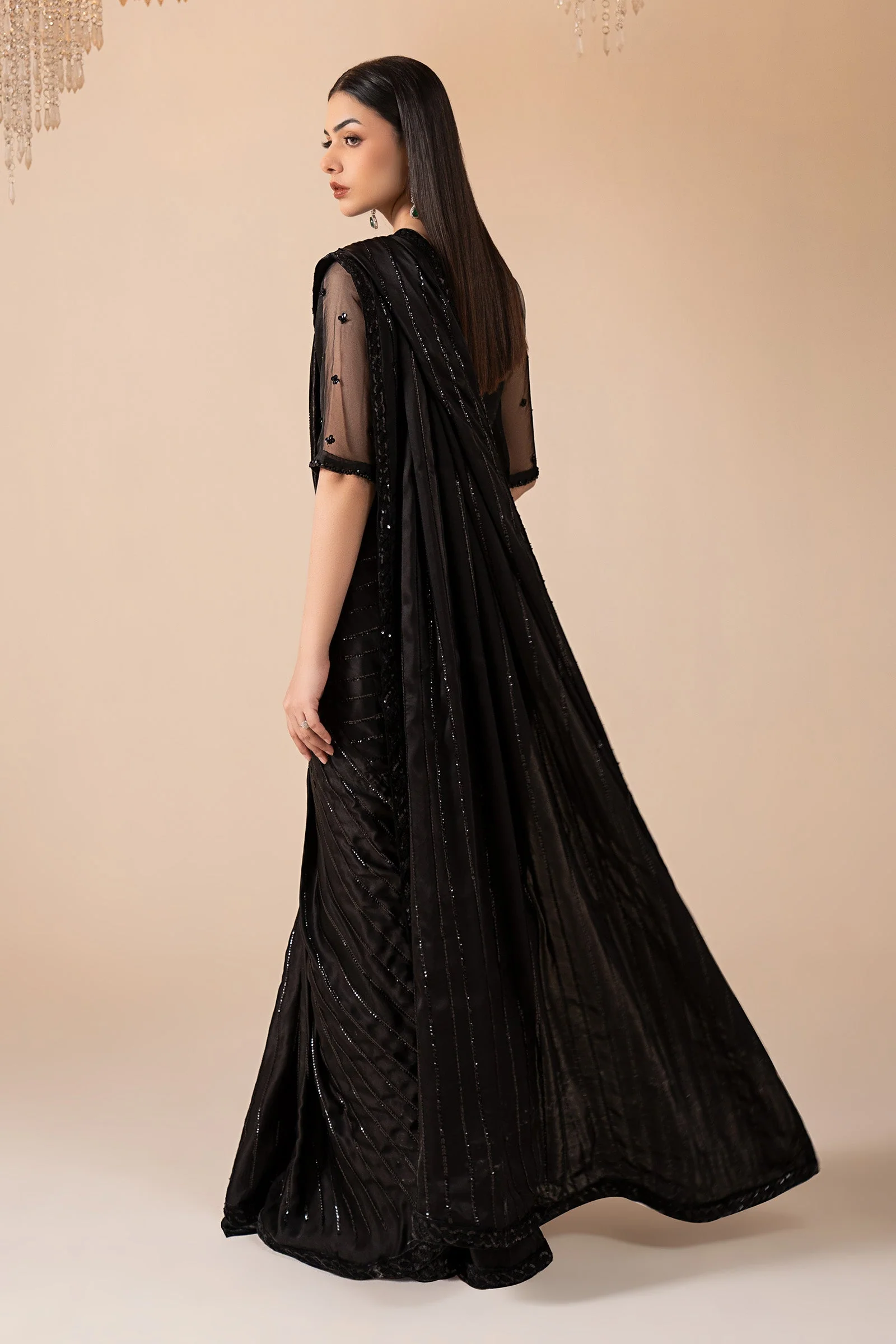 Embroidered Charmeuse Silk Saree - Image 8