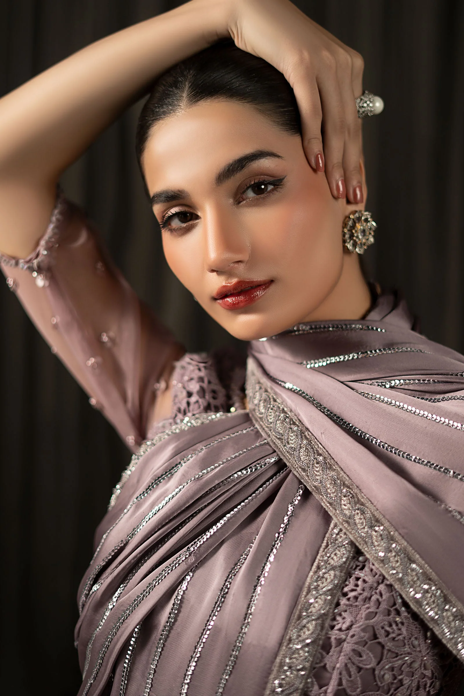 Embroidered Charmeuse Silk Saree - Image 4