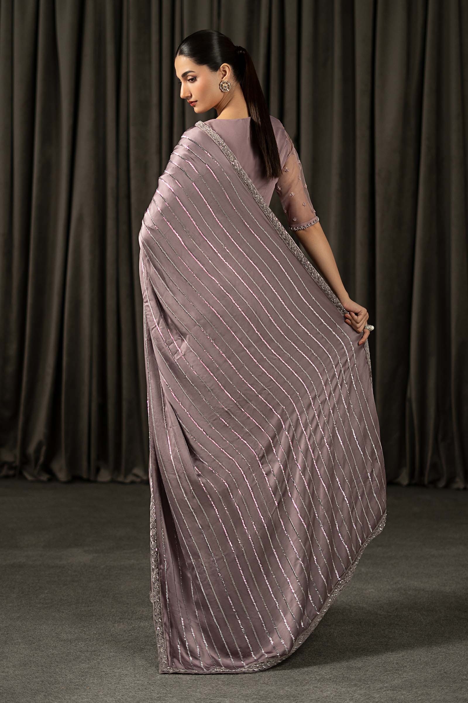Embroidered Charmeuse Silk Saree - Image 7