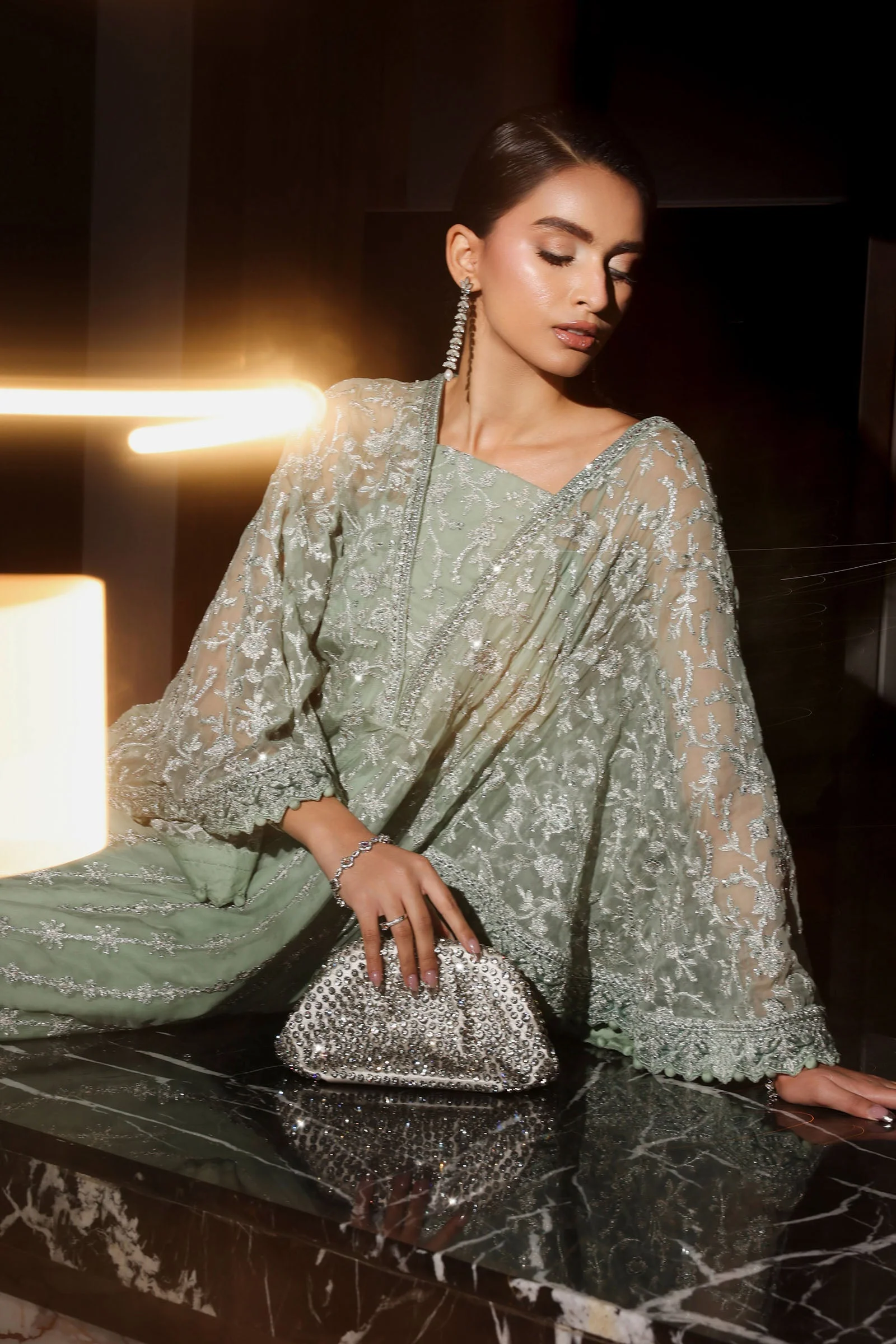 3 Piece Embroidered Bamberg Chiffon Suit - Image 3