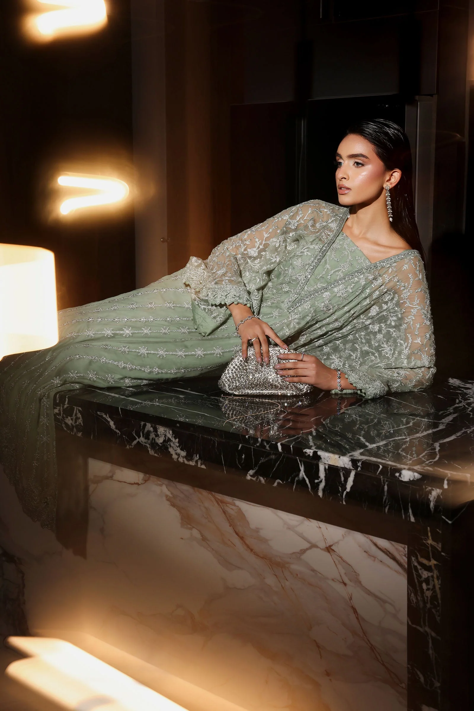 3 Piece Embroidered Bamberg Chiffon Suit - Image 4
