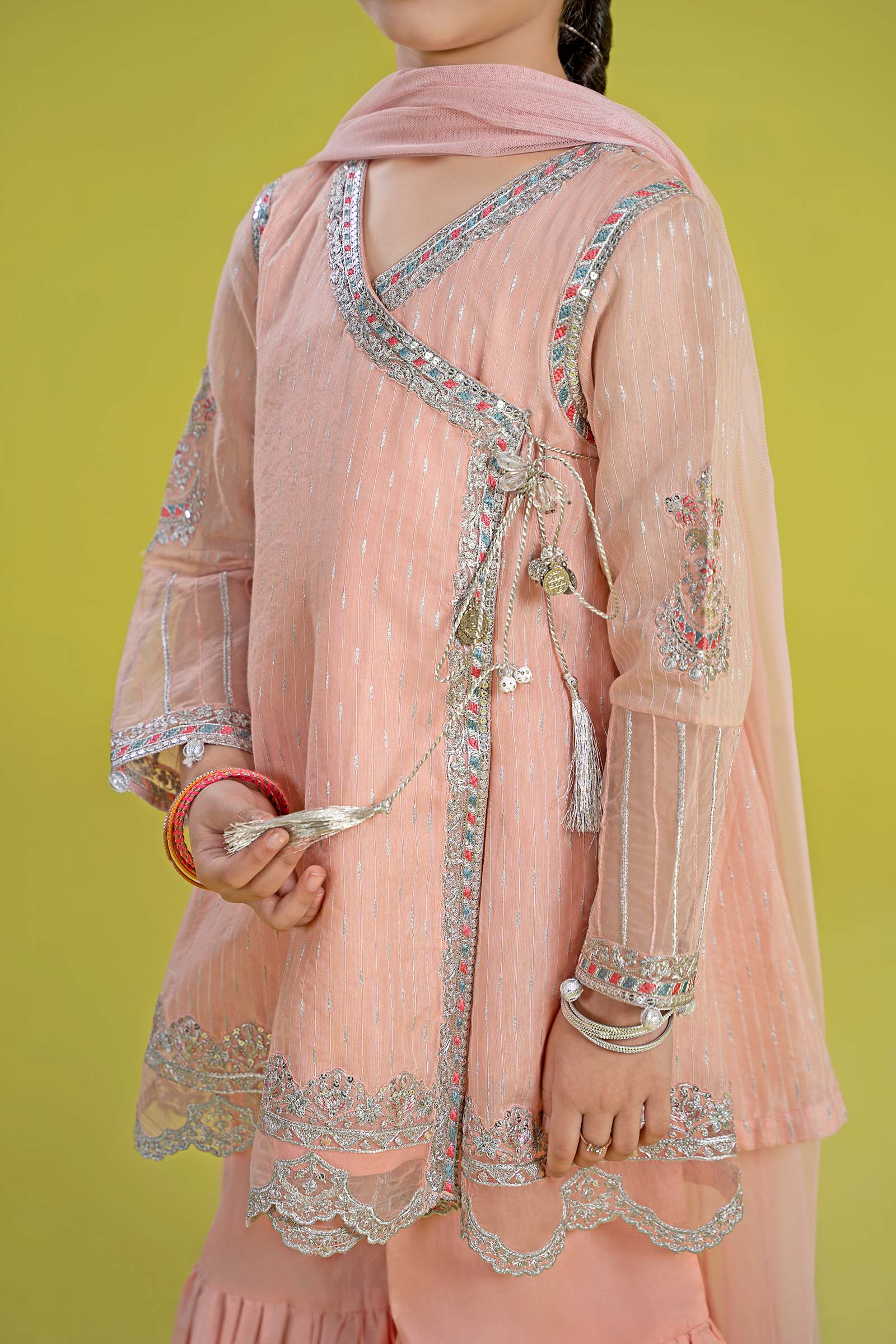 3 Piece Embroidered Cotton Jacquard Zari Suit - Image 3