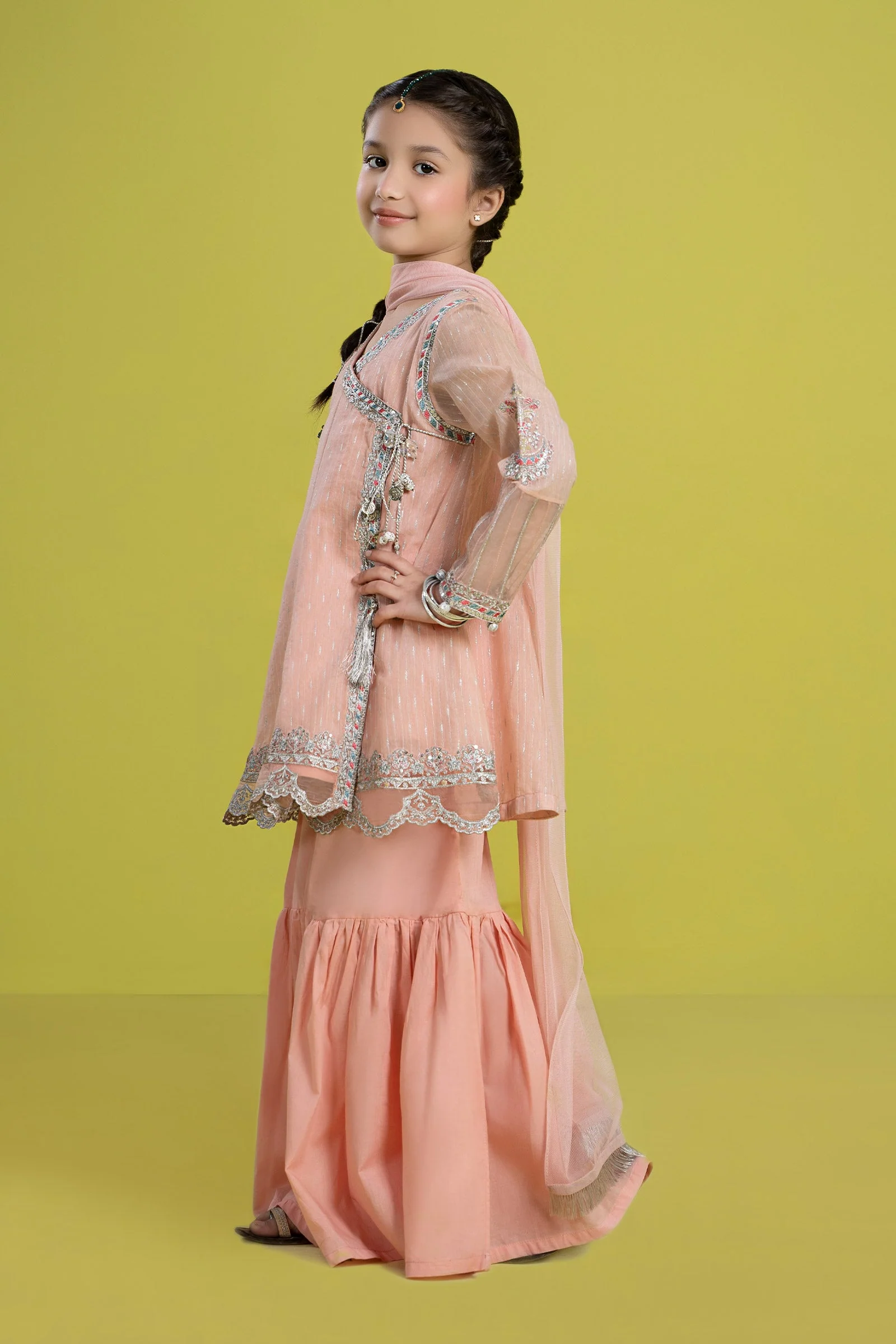 3 Piece Embroidered Cotton Jacquard Zari Suit - Image 4