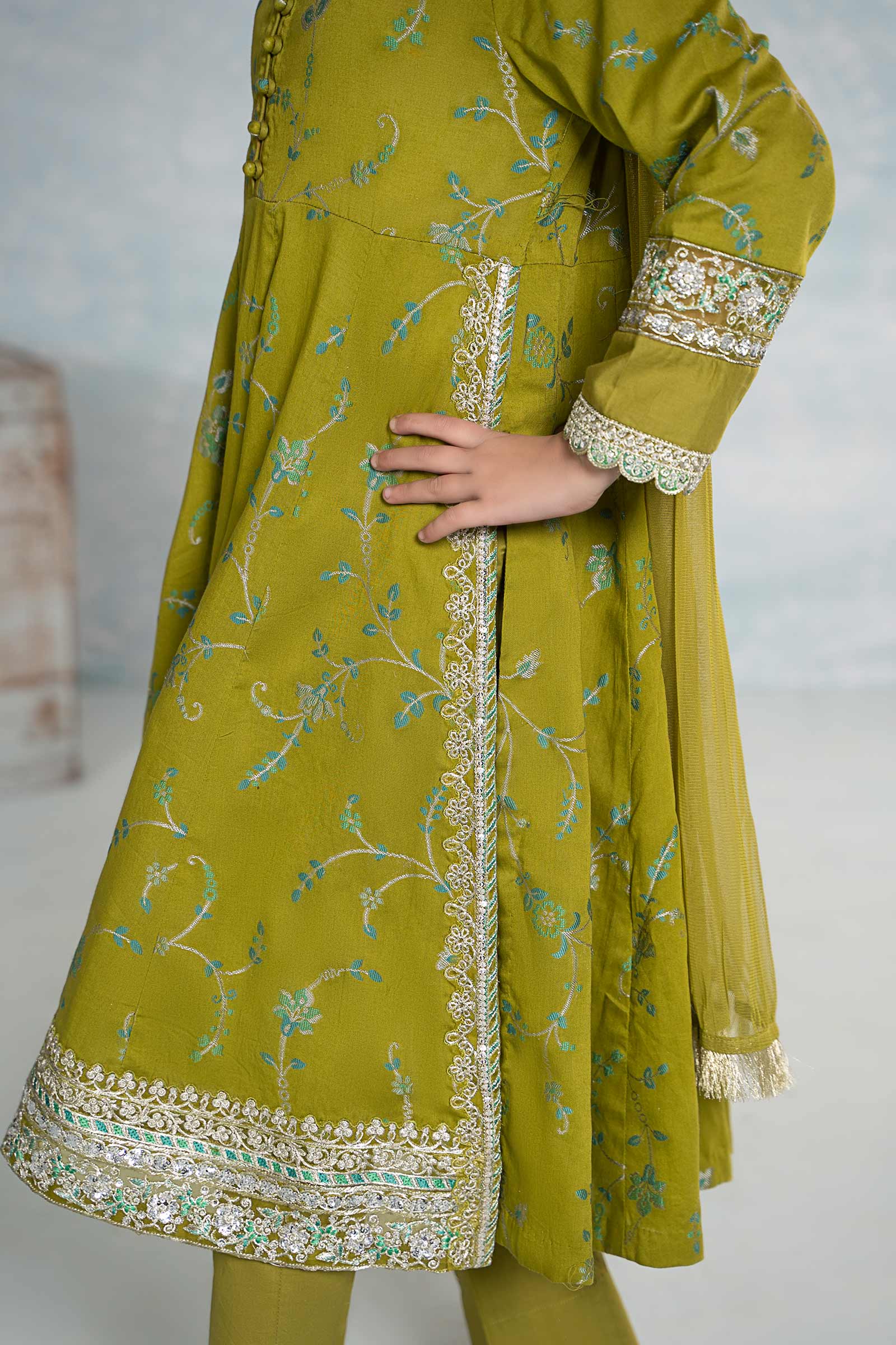 3 Piece Embroidered Jacquard Broshia Suit - Image 3