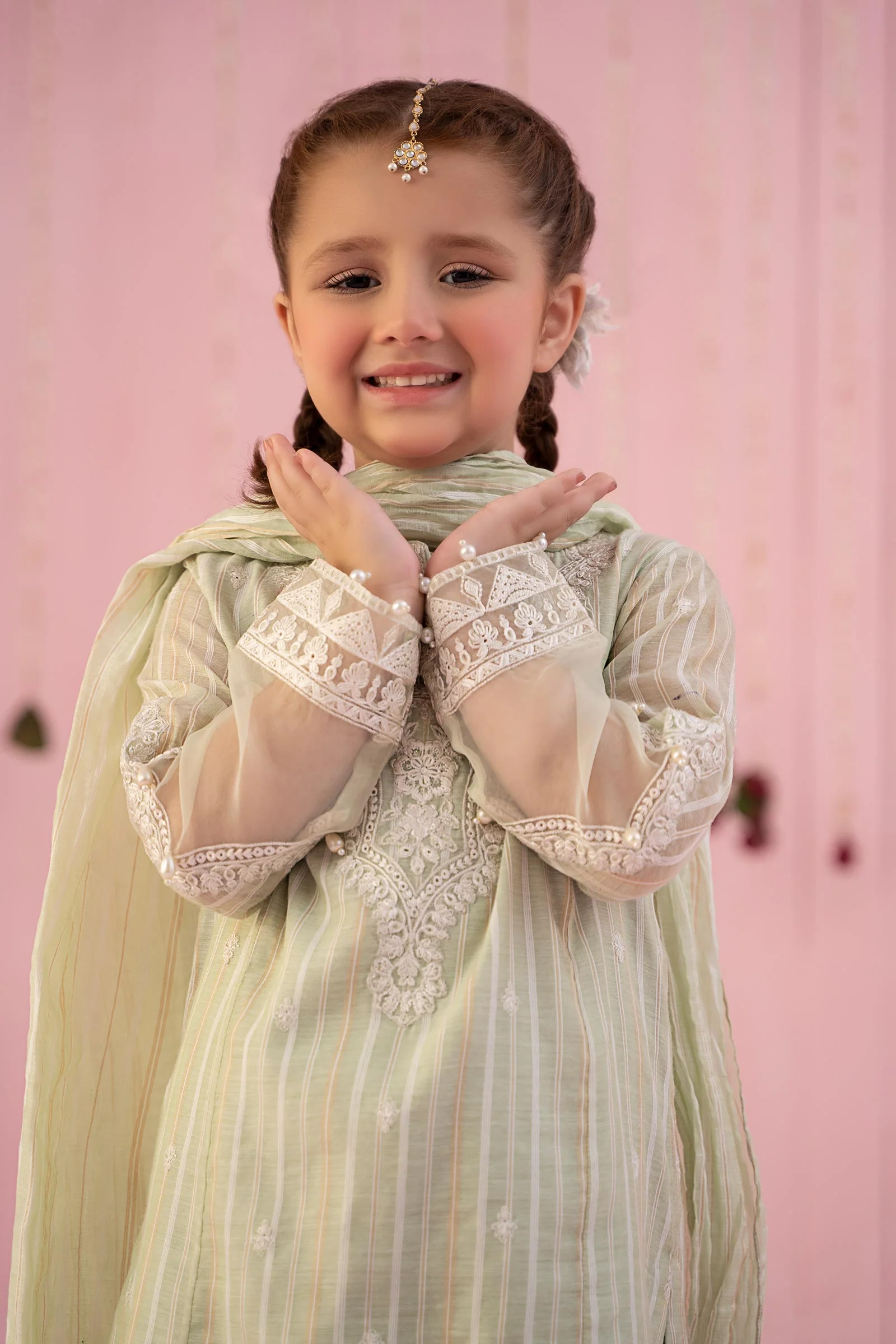 3 Piece Embroidered Stripe Cotton Suit - Image 2
